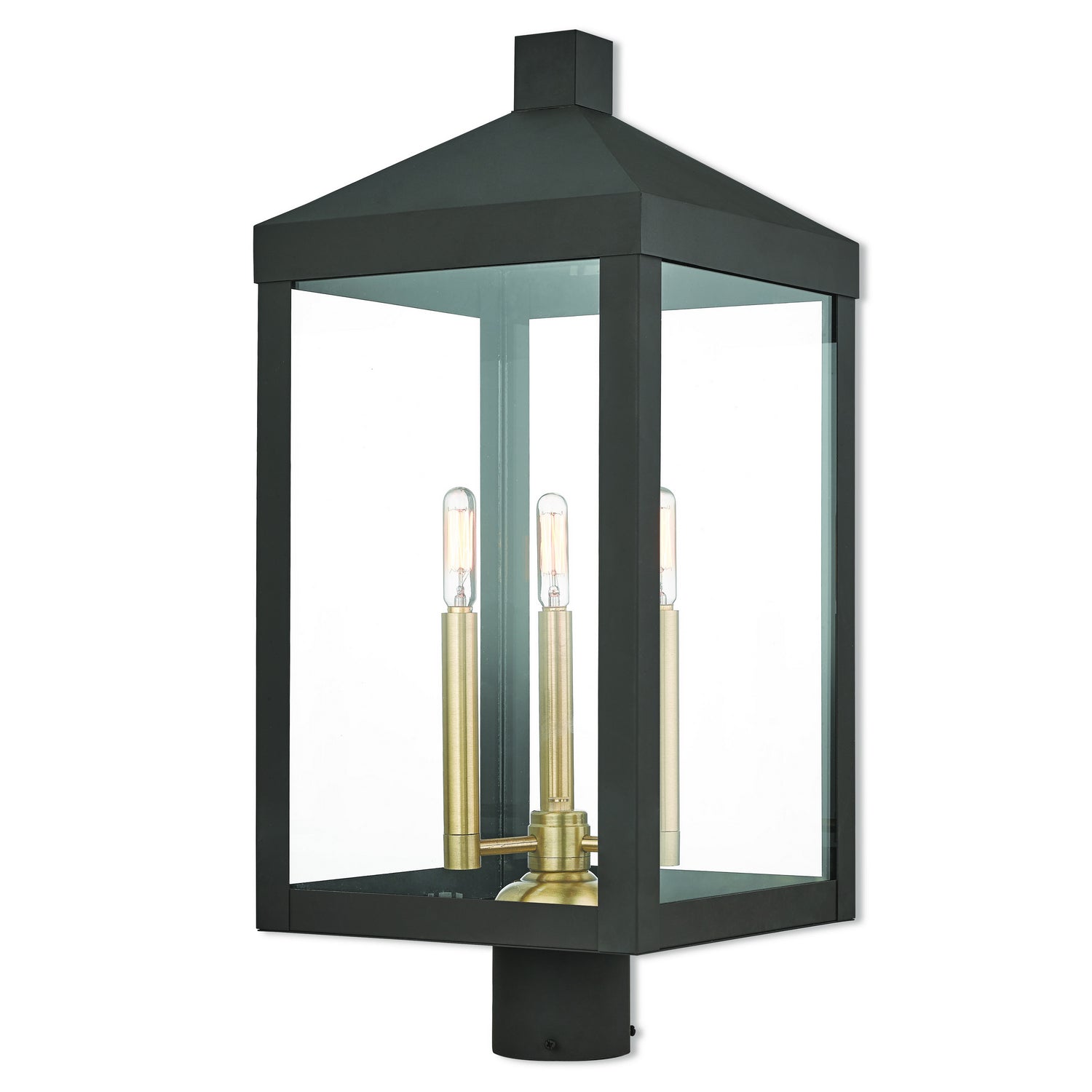 Livex Lighting - 20586-07 - Three Light Post-Top Lanterm - Nyack - Bronze w/ Antique Brass Cluster