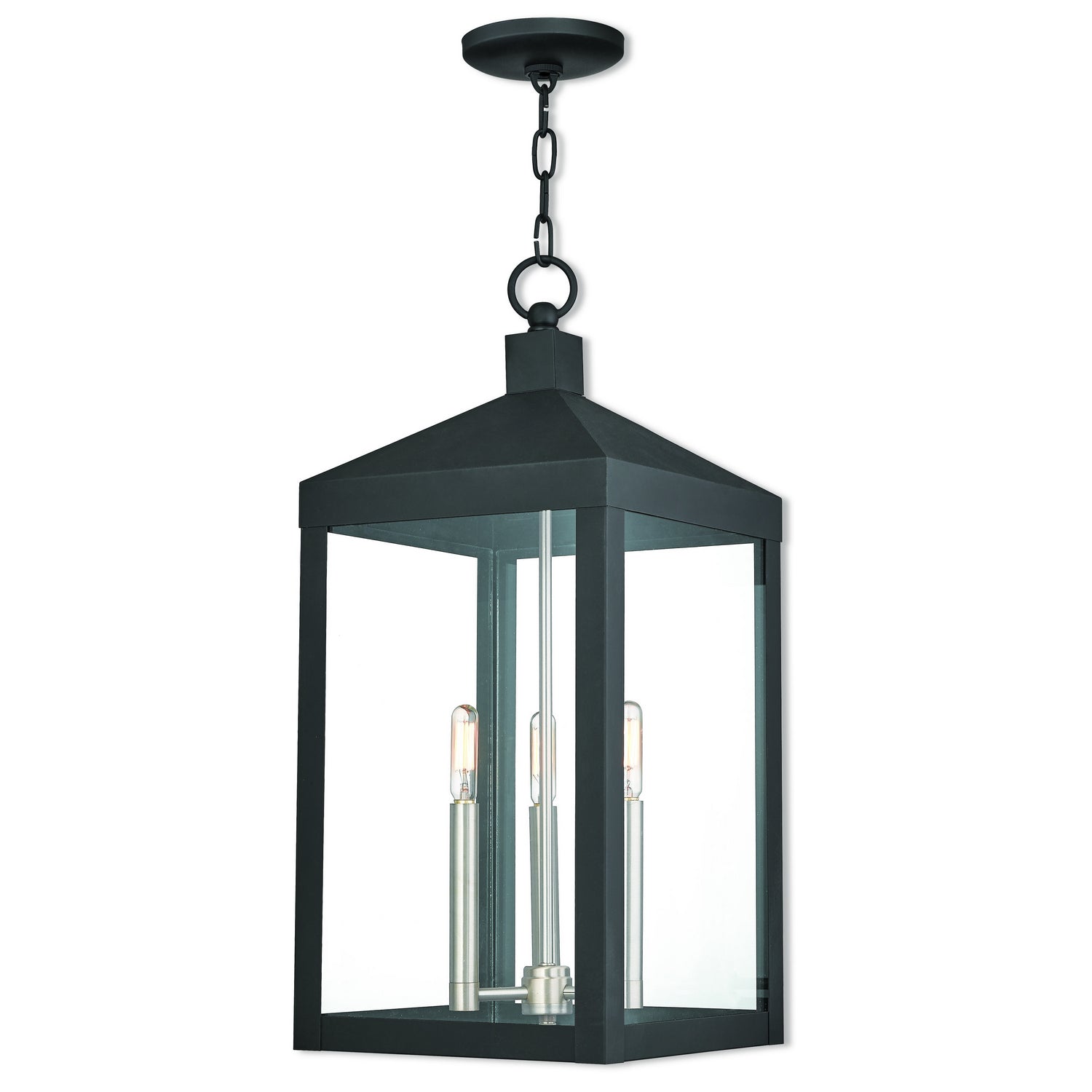 Livex Lighting - 20587-04 - Three Light Outdoor Pendant - Nyack - Black w/ Brushed Nickel Cluster