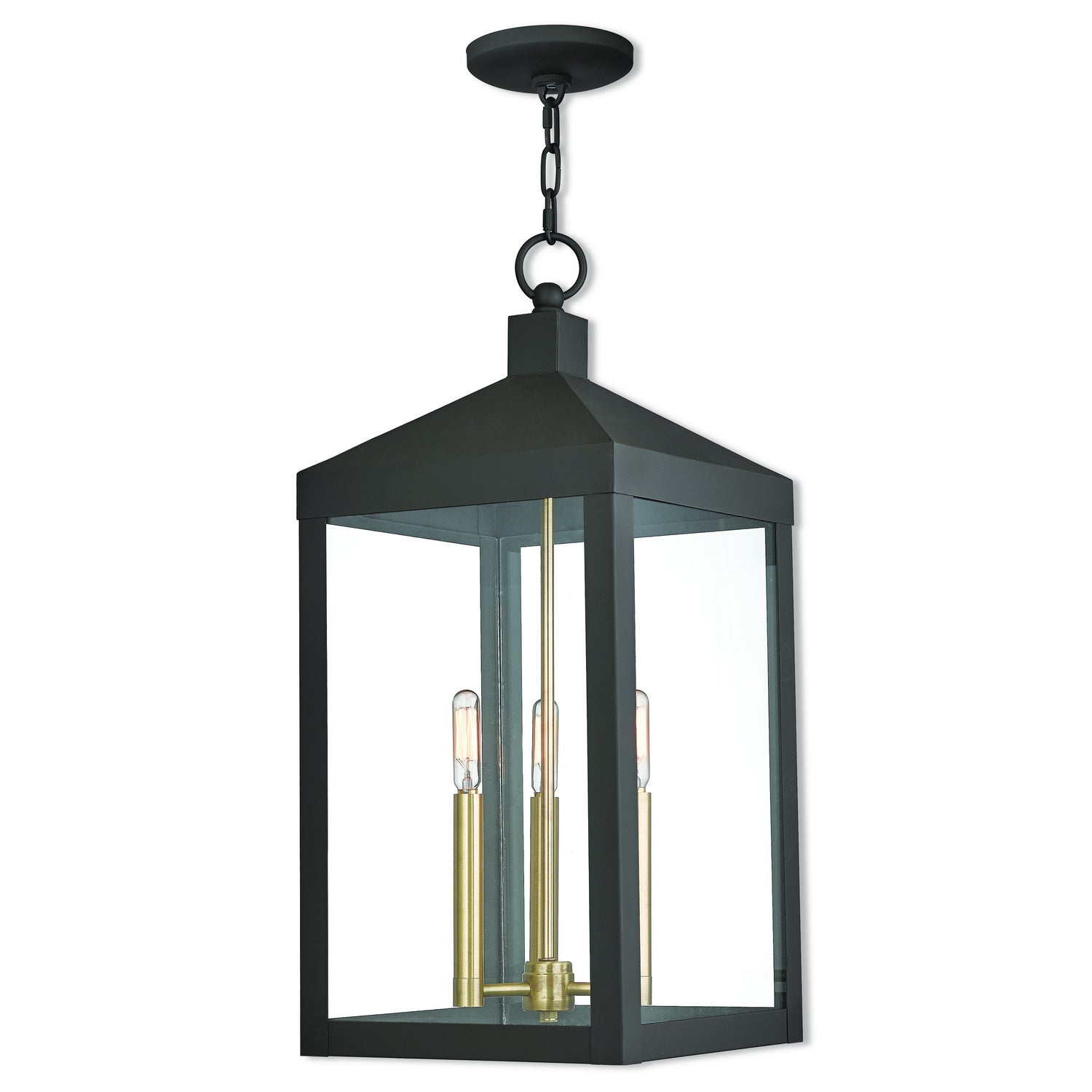 Livex Lighting - 20587-07 - Three Light Outdoor Pendant - Nyack - Bronze w/ Antique Brass Cluster