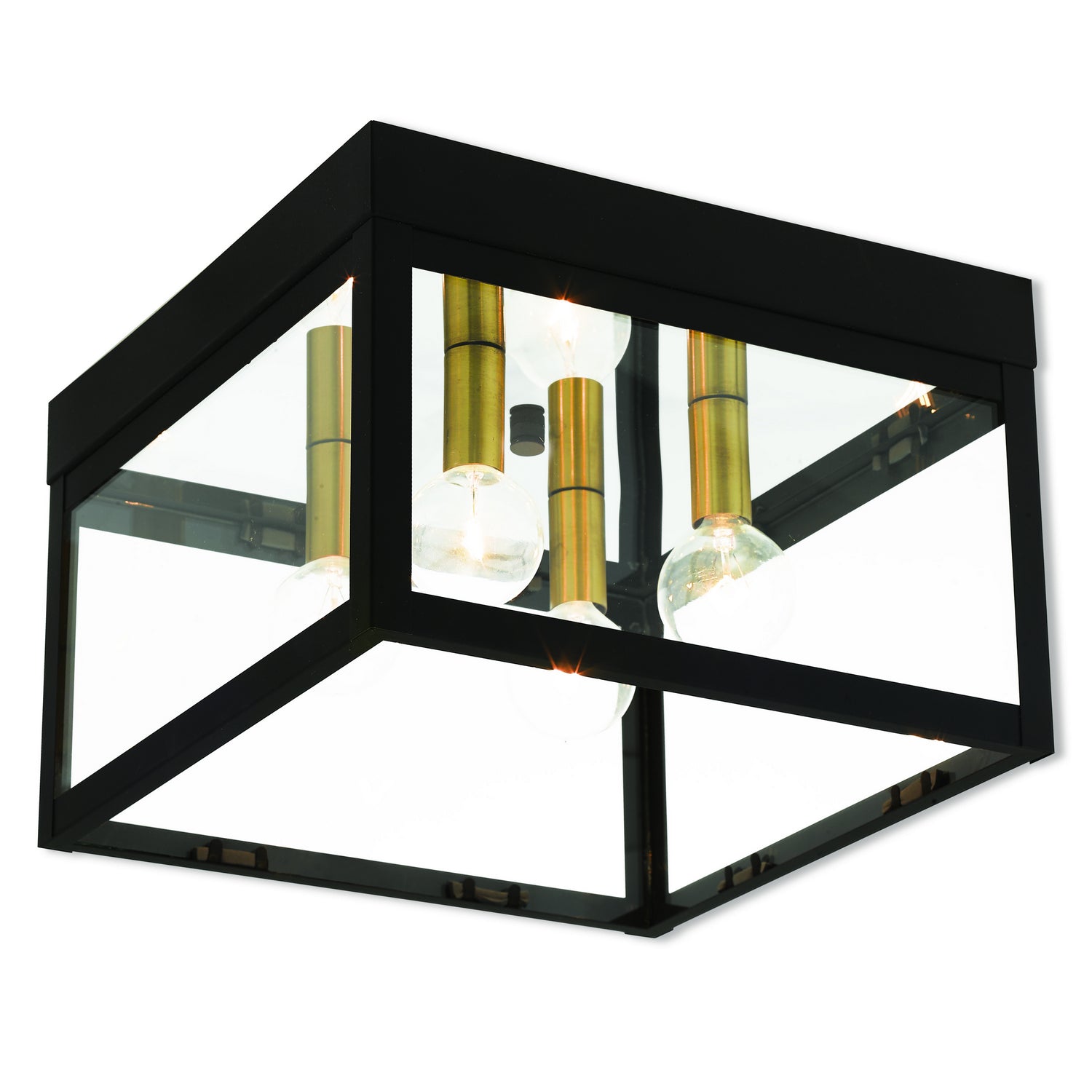 Livex Lighting - 20589-07 - Four Light Outdoor Ceiling Mount - Nyack - Bronze w/ Antique Brass Cluster w/ Polished Chrome Stainless Steel