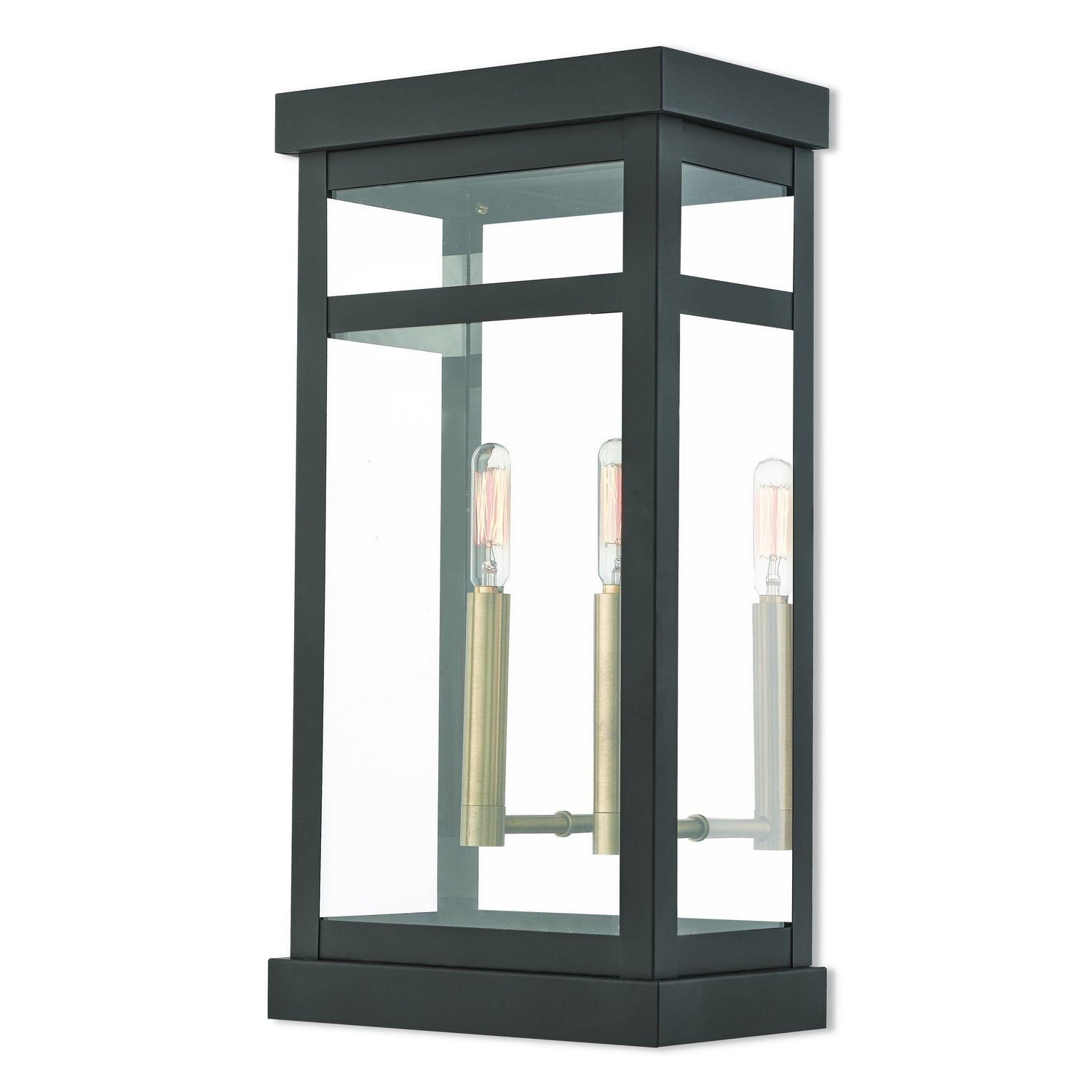 Livex Lighting - 20704-07 - Two Light Outdoor Wall Lantern - Hopewell - Bronze w/ Antique Brass Cluster and Polished Chrome Stainless Steel