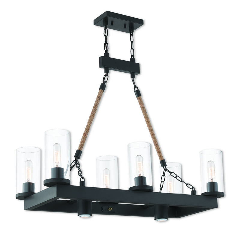 Livex Lighting - 41066-07 - Eight Light Linear Chandelier - Metuchen - Bronze w/ Rope Rods