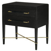 Currey and Company - 3000-0036 - Nightstand - Verona Collection - Black Lacquered Linen/Champagne