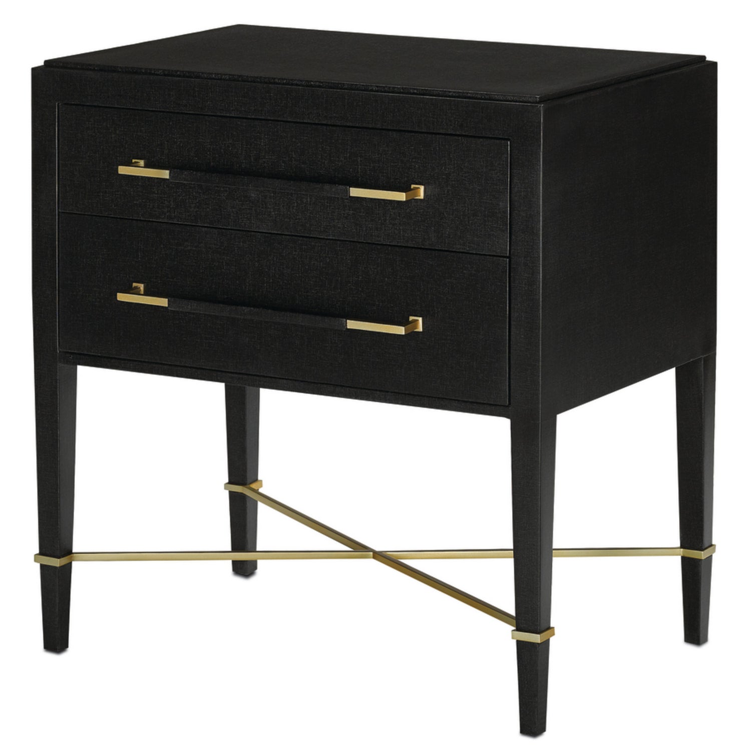Currey and Company - 3000-0036 - Nightstand - Verona Collection - Black Lacquered Linen/Champagne