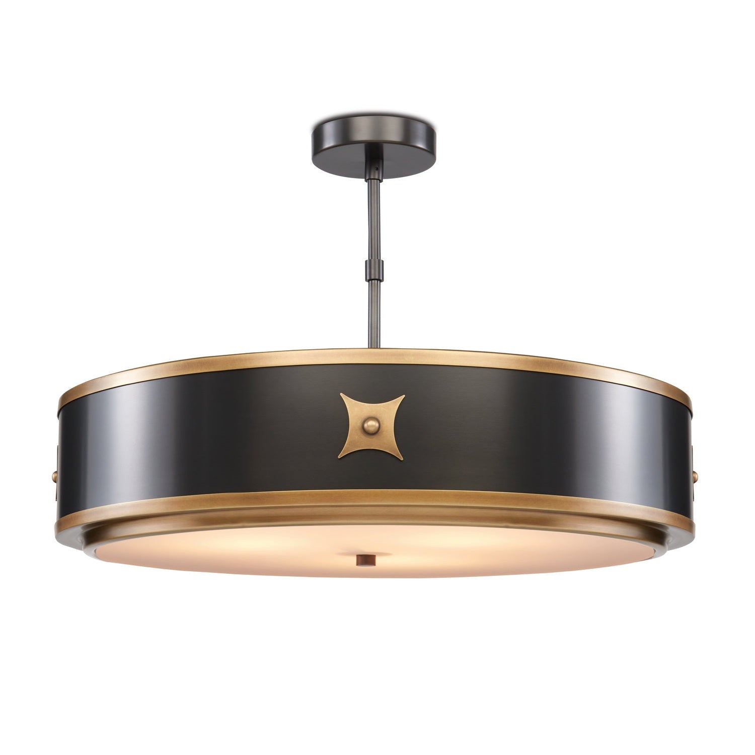 Currey and Company - 9000-0171 - Three Light Pendant - Huntsman Black Semi-Flush Mount - Satin Black/Antique Brass/White