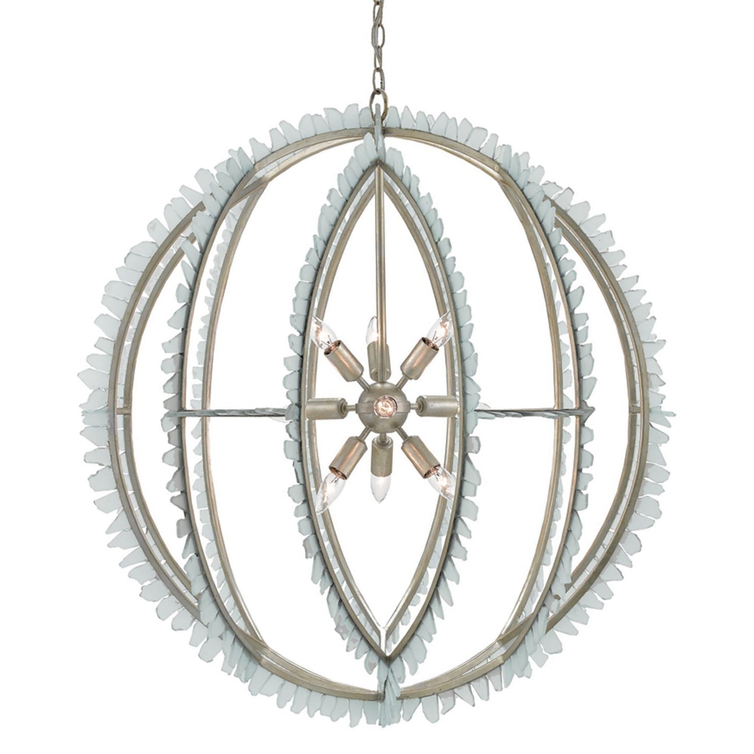 Currey and Company - 9000-0210 - Nine Light Chandelier - Saltwater Collection - Contemporary Silver Leaf/Seaglass