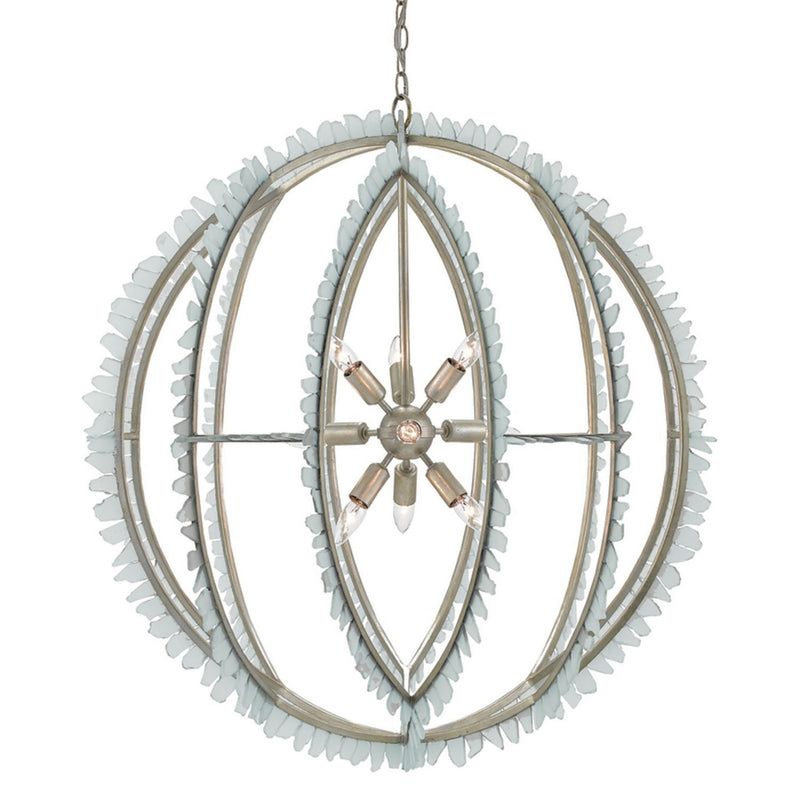Currey and Company - 9000-0210 - Nine Light Chandelier - Saltwater Collection - Contemporary Silver Leaf/Seaglass