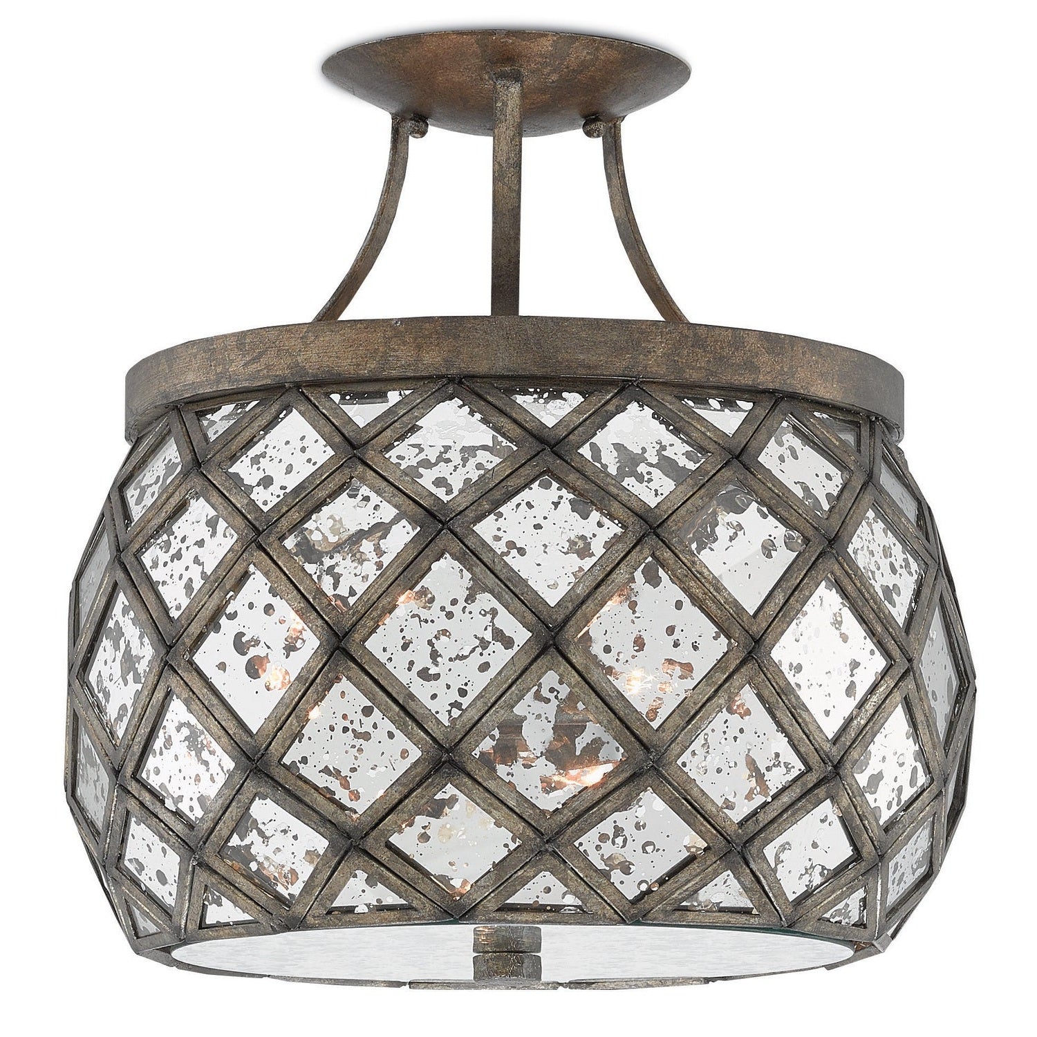 Currey and Company - 9999-0029 - Three Light Semi-Flush Mount - Buckminster Collection - Pyrite Bronze/Raj Mirror