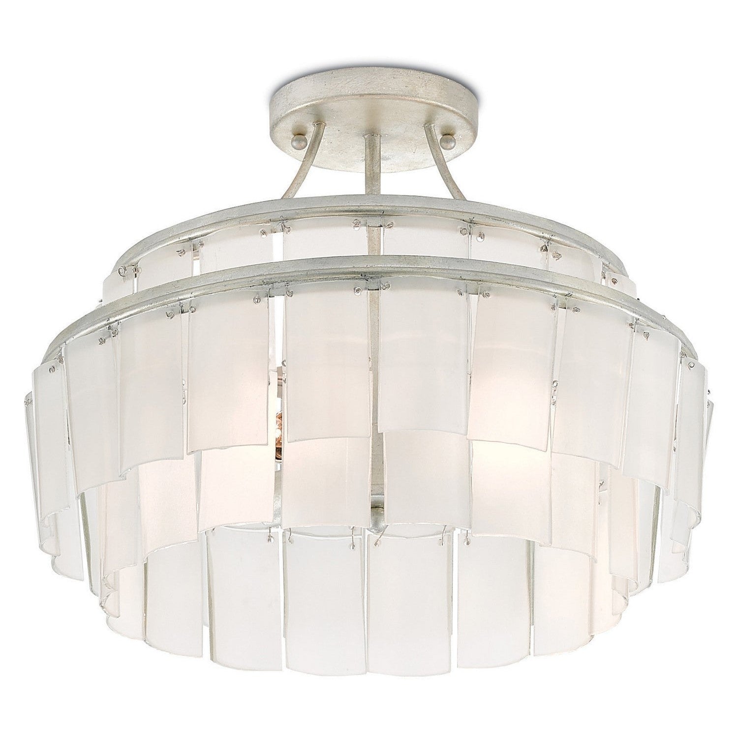 Currey and Company - 9999-0030 - Three Light Semi-Flush Mount - Vintner Collection - Contemporary Silver Leaf/Opaque White