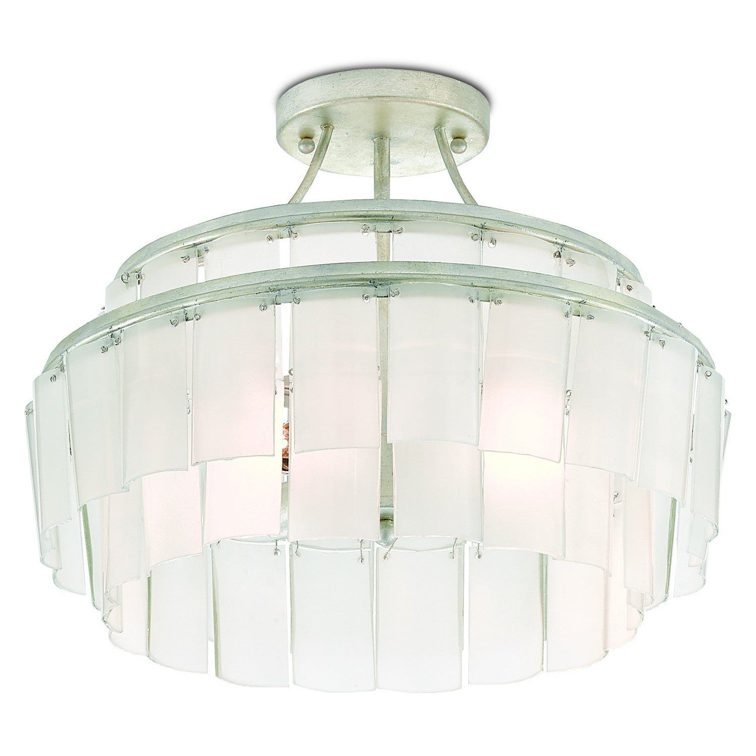 Currey and Company - 9999-0030 - Three Light Semi-Flush Mount - Vintner Collection - Contemporary Silver Leaf/Opaque White