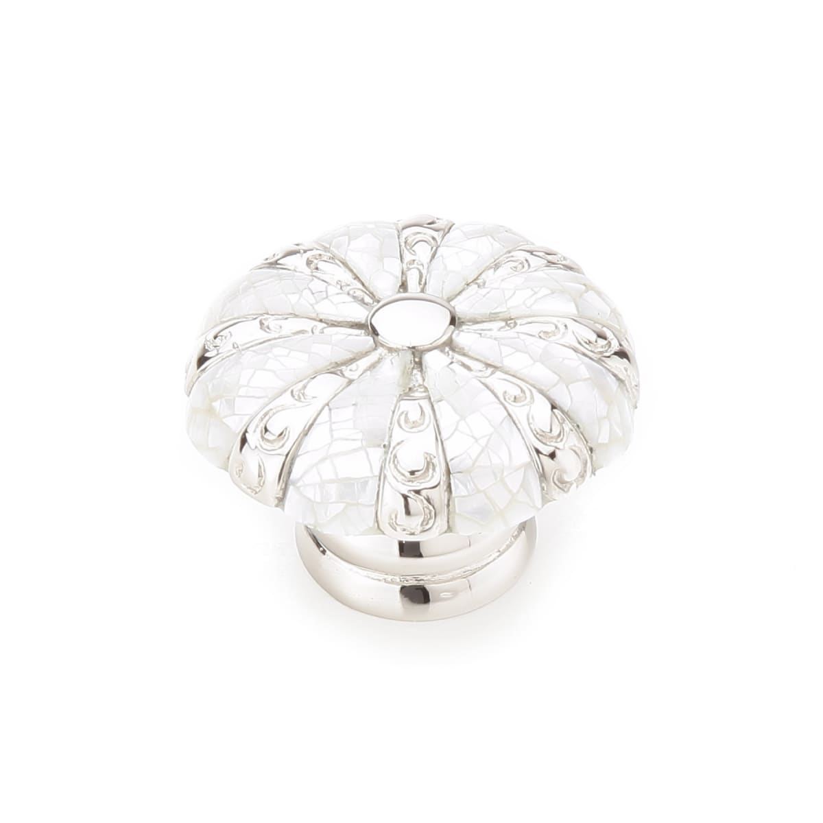 Symphony 1-3/8" Designer Luxury Round Decorative Flower Solid Brass Cabinet Knob with Shell Inlays