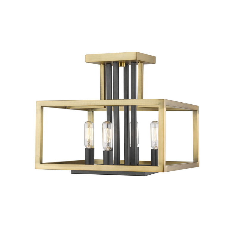 Z-Lite - 456SF-OBR-BRZ - Four Light Semi Flush Mount - Quadra - Olde Brass + Bronze
