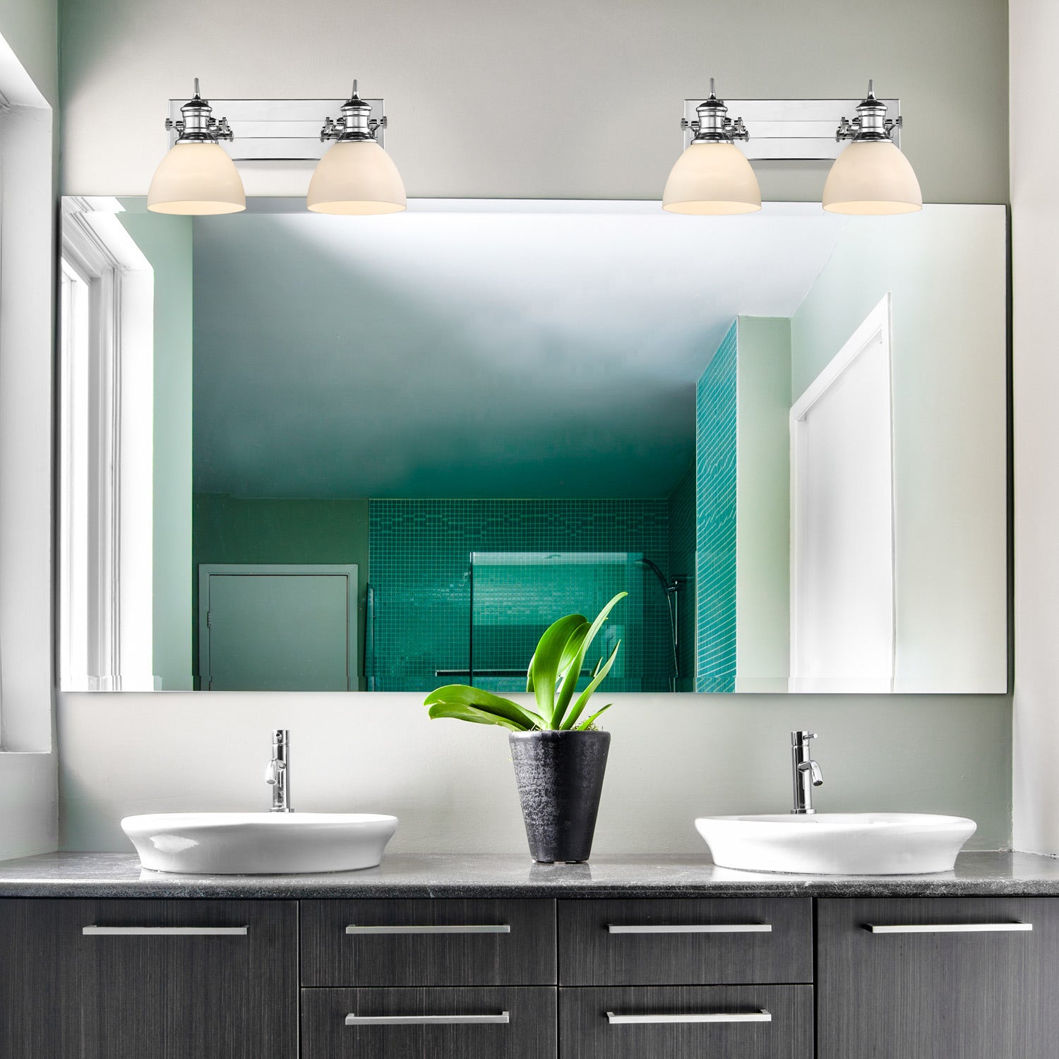 Golden - 3118-BA2 CH-OP - Two Light Bath Vanity - Hines - Chrome