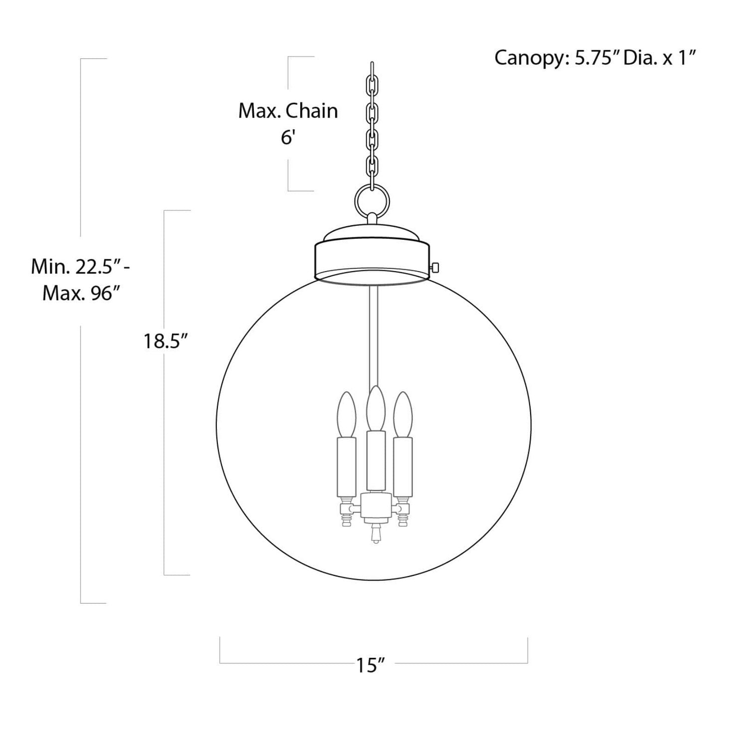 Regina Andrew - 16-1004PN - Three Light Pendant - Globe - Polished Nickel
