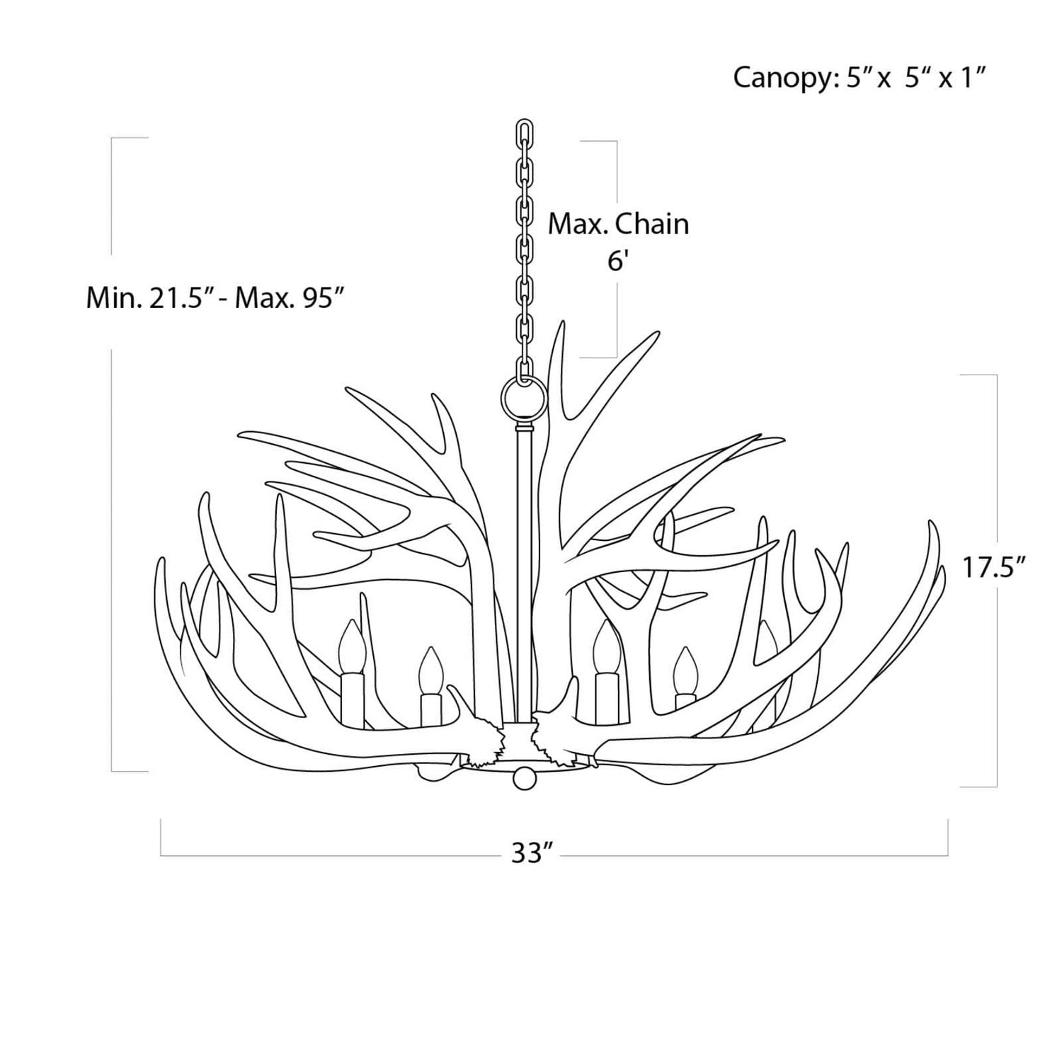 Regina Andrew - 16-1064 - Six Light Chandelier - Antler - Silver Leaf