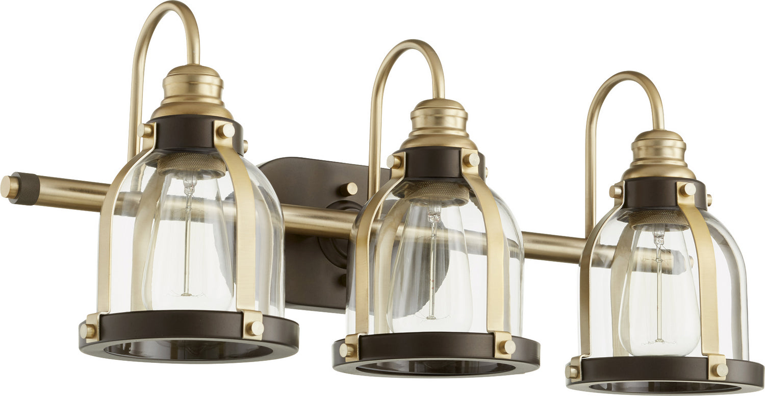Quorum - 586-3-8086 - Three Light Vanity - Banded Lighting Series - Aged Brass w/ Oiled Bronze