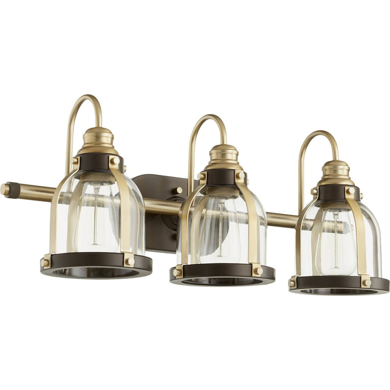 Quorum - 586-3-8086 - Three Light Vanity - Banded Lighting Series - Aged Brass w/ Oiled Bronze