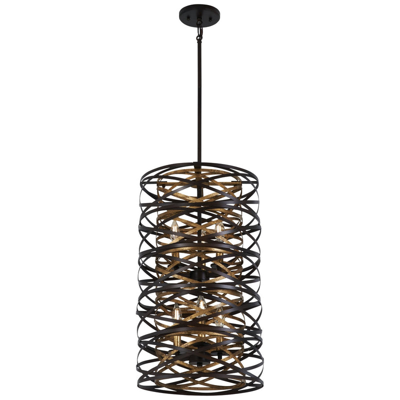 Minka-Lavery - 4672-111 - Six Light Pendant - Vortic Flow - Dark Bronze W/Mosaic Gold Inte