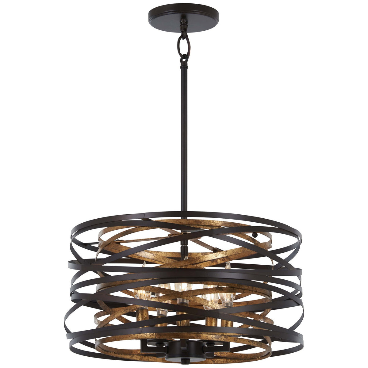 Minka-Lavery - 4675-111 - Five Light Pendant (Convertible To Semiflush) - Vortic Flow - Dark Bronze W/Mosaic Gold Inte