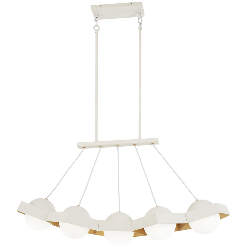 George Kovacs - P1396-044G-L - LED Island Pendant - Five-O - Textured White W/Gold Leaf