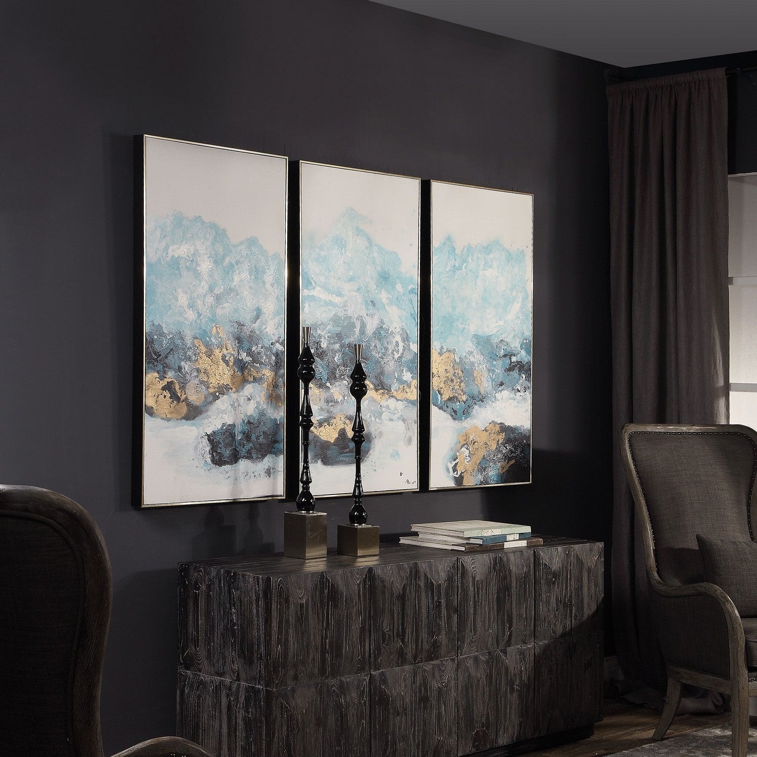 Uttermost - 34370 - Wall Art, S/3 - Crashing Waves - Gold w/Black