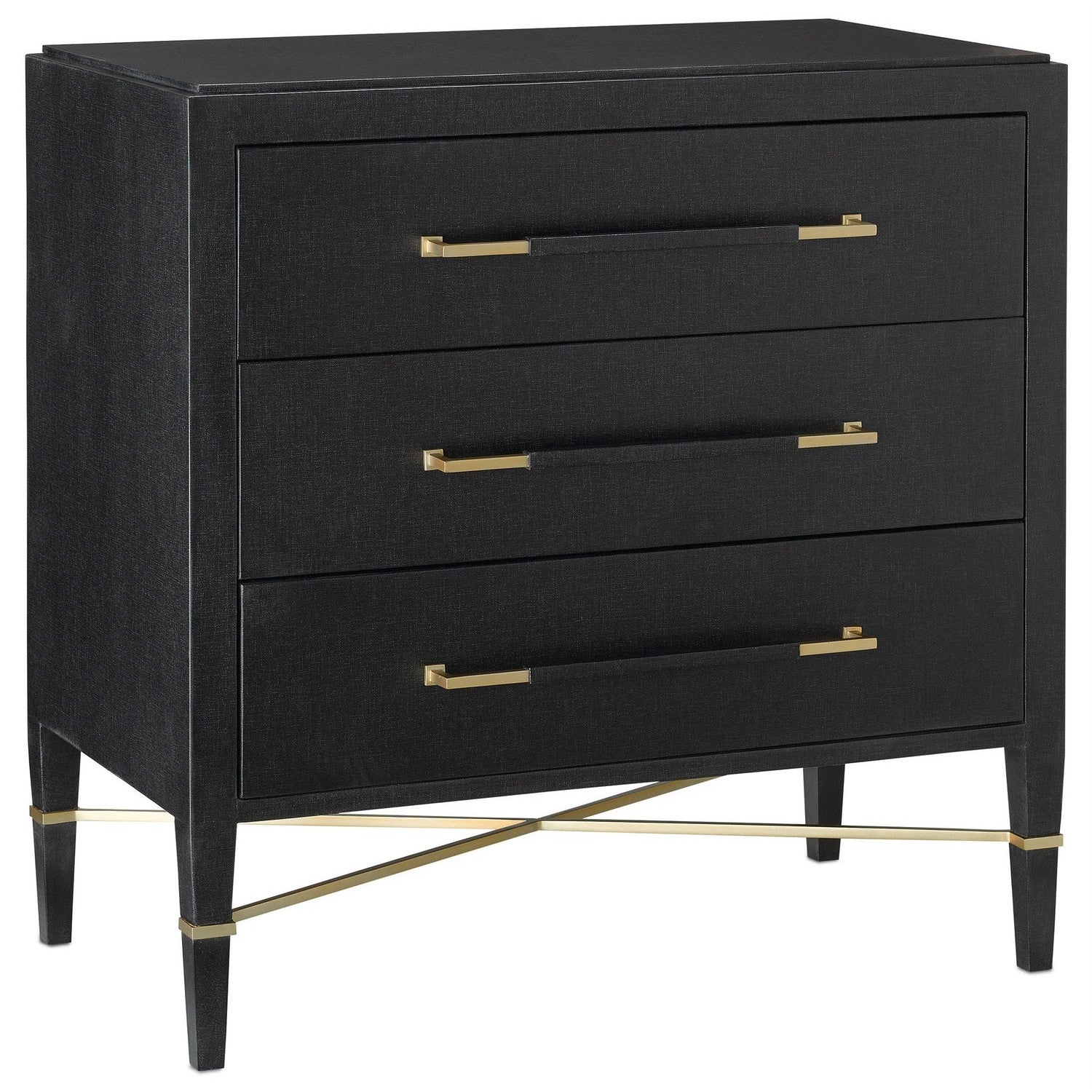 Currey and Company - 3000-0065 - Chest - Verona Collection - Black Lacquered Linen/Champagne