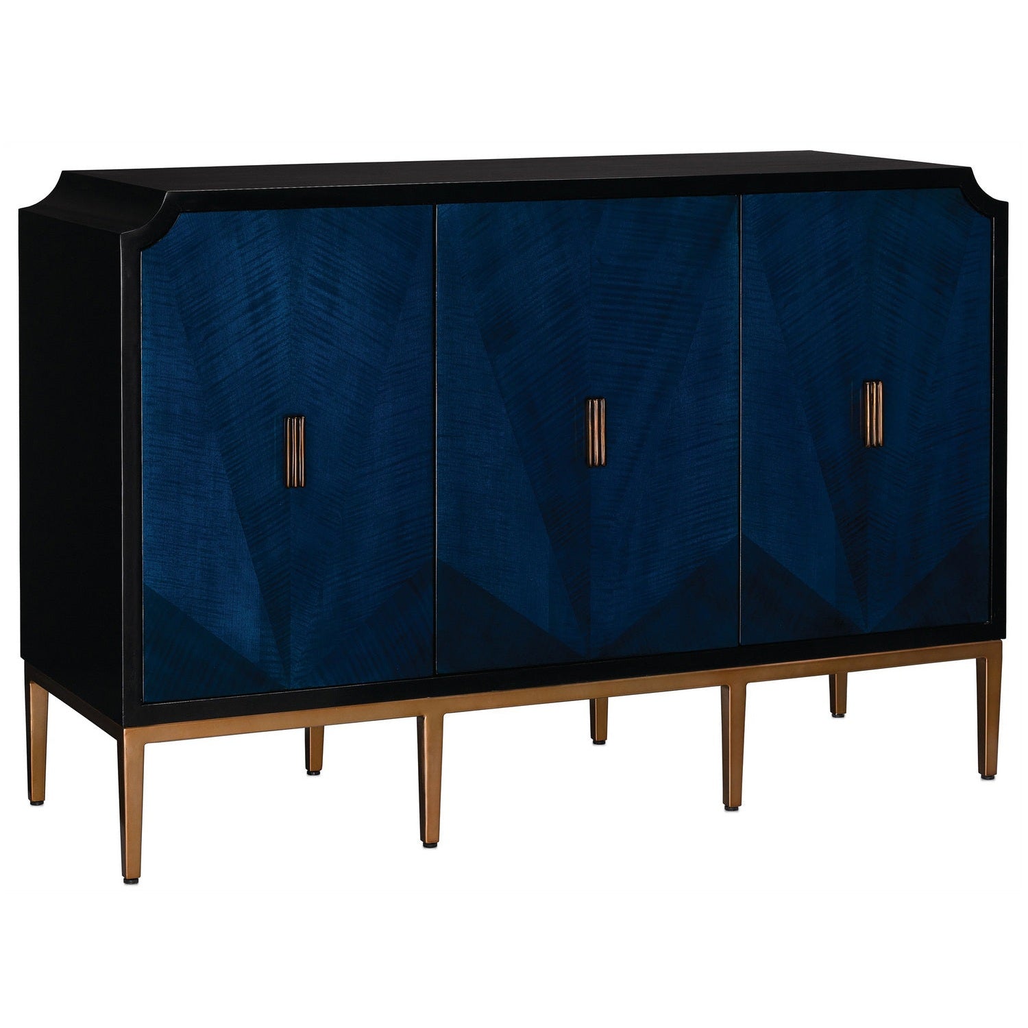Currey and Company - 3000-0082 - Cabinet - Kallista Collection - Dark Sapphire/Caviar Black/Antique Brass