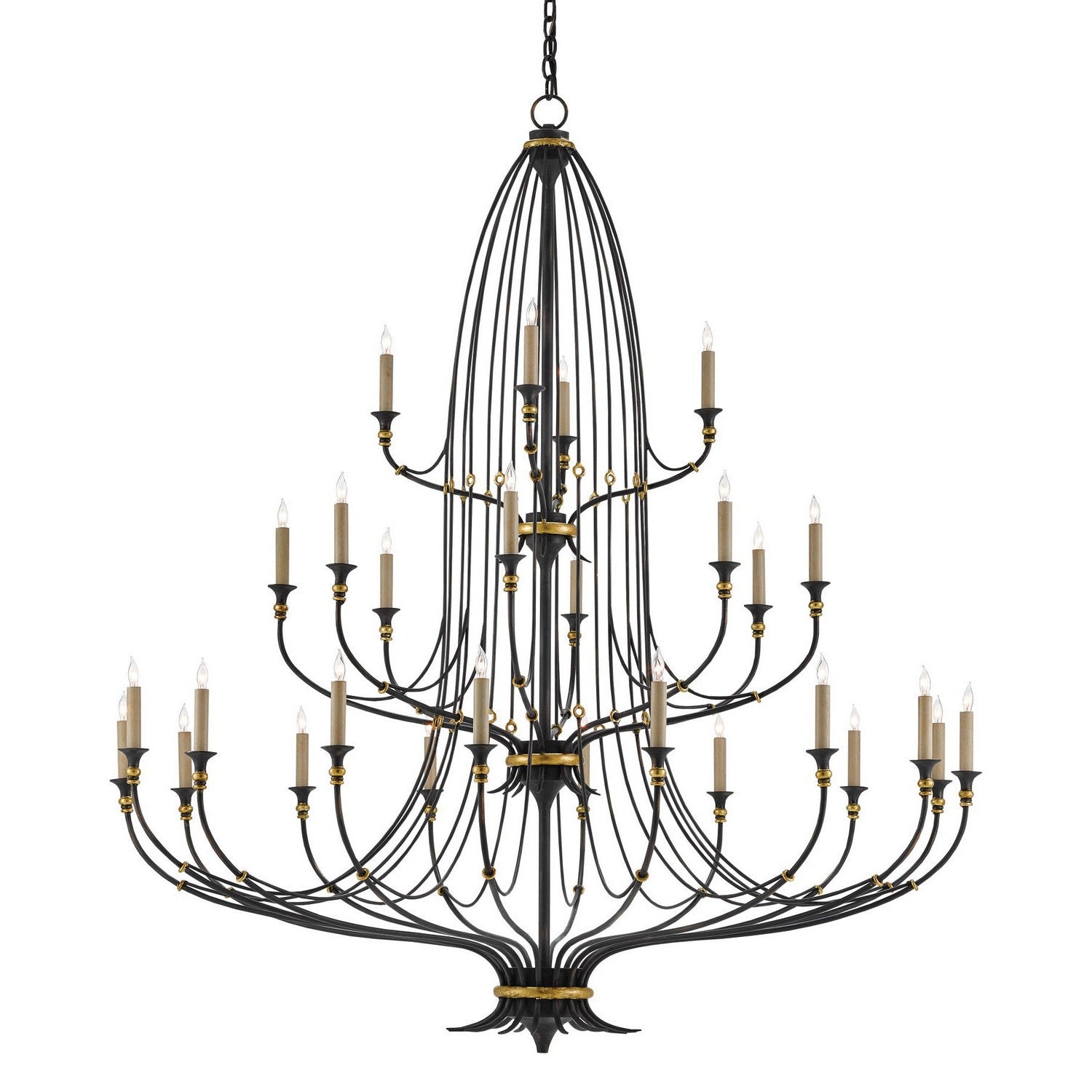 Currey and Company - 9000-0213 - 28 Light Chandelier - Folgate Collection - French Black/Gold Leaf