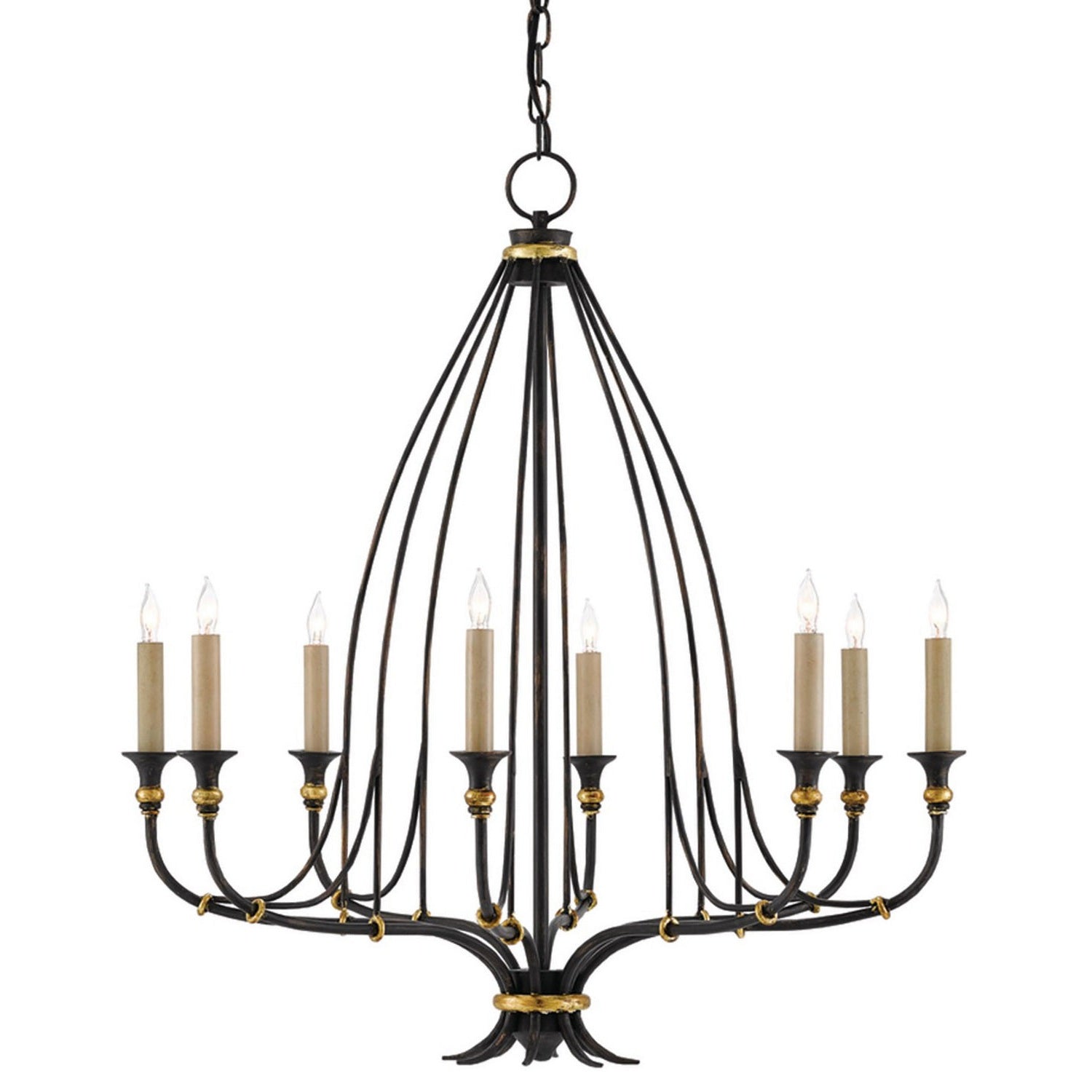 Currey and Company - 9000-0214 - Eight Light Chandelier - Folgate Collection - French Black/Gold Leaf