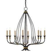 Currey and Company - 9000-0214 - Eight Light Chandelier - Folgate Collection - French Black/Gold Leaf