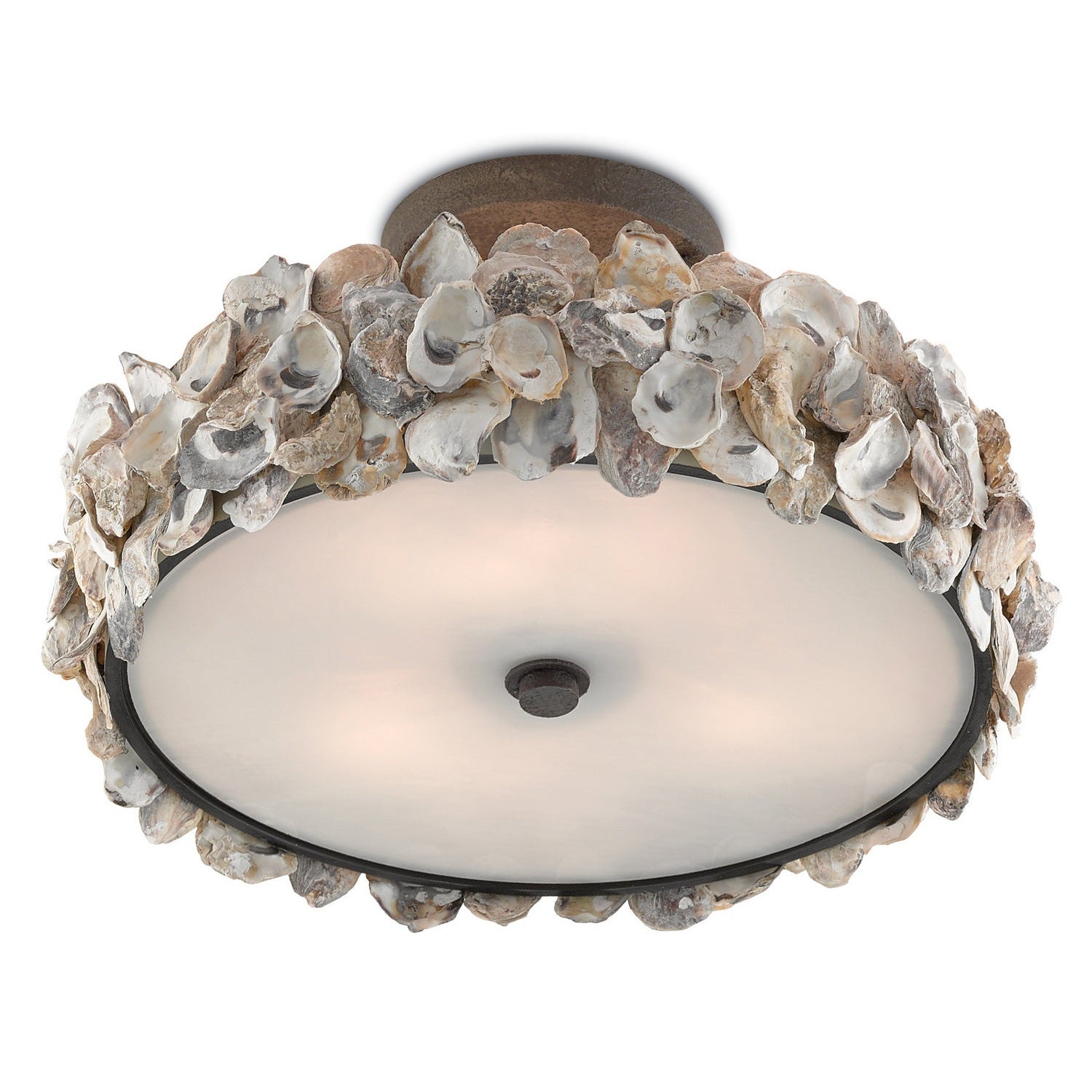 Currey and Company - 9000-0265 - Three Light Semi-Flush Mount - Oyster Shell Collection - Textured Bronze/Natural