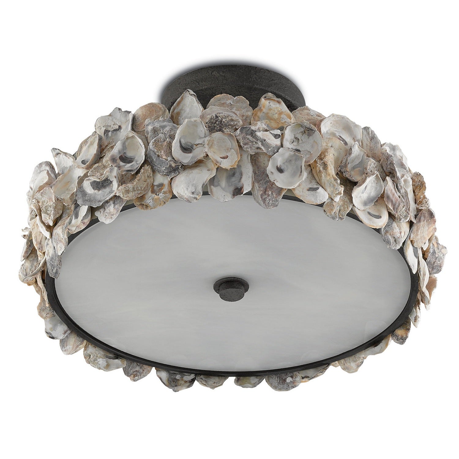 Currey and Company - 9000-0265 - Three Light Semi-Flush Mount - Oyster Shell Collection - Textured Bronze/Natural