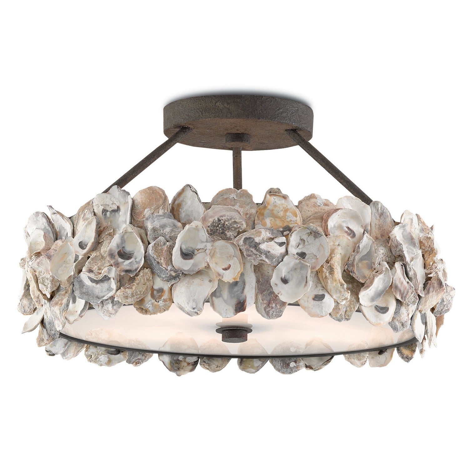 Currey and Company - 9000-0265 - Three Light Semi-Flush Mount - Oyster Shell Collection - Textured Bronze/Natural