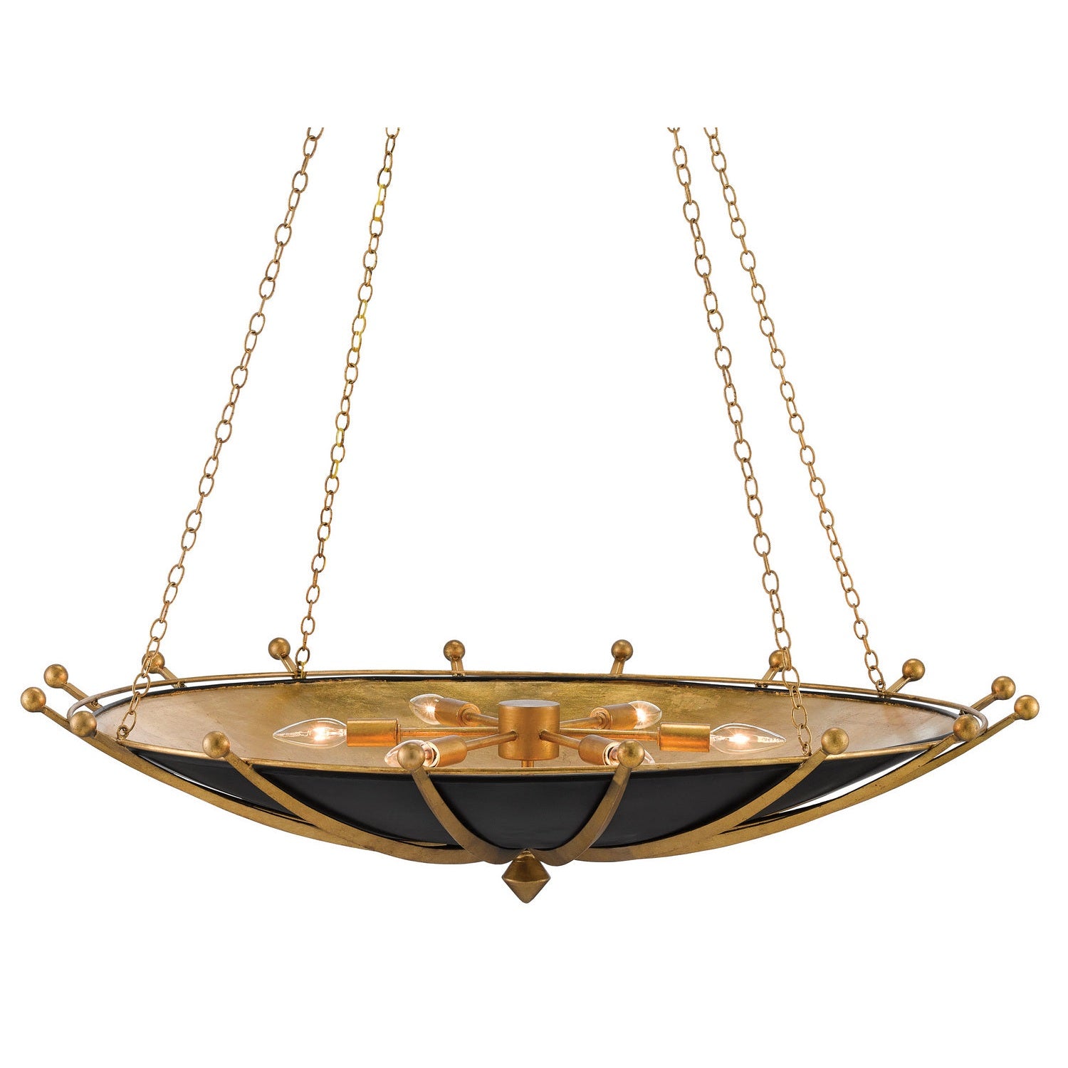 Currey and Company - 9000-0319 - Six Light Chandelier - Fontaine Black & Gold Chandelier - Antique Gold Leaf/Contemporary Gold Leaf/Satin Black