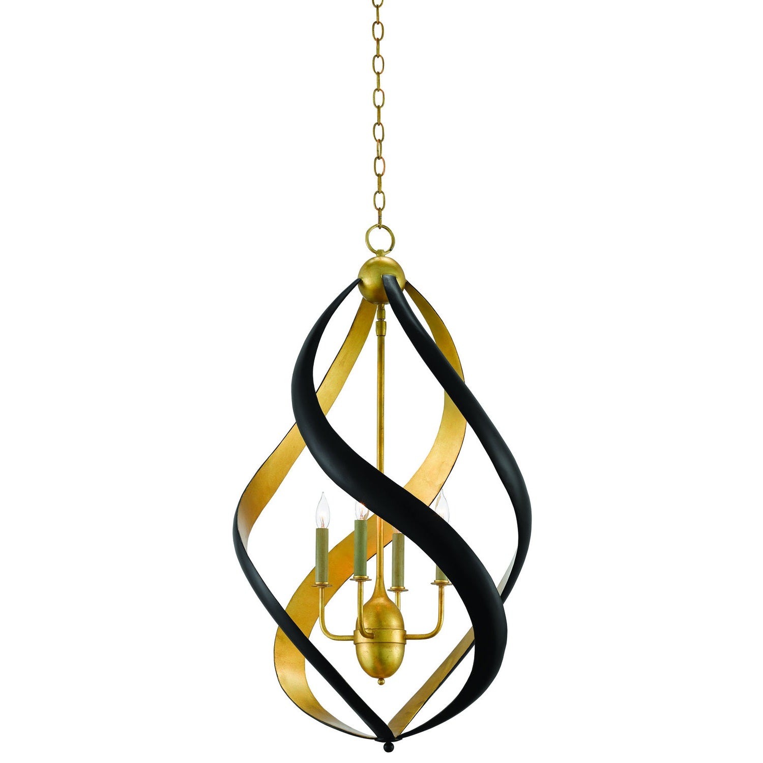 Currey and Company - 9000-0321 - Four Light Chandelier - Trephine Collection - Contemporary Gold Leaf/Satin Black