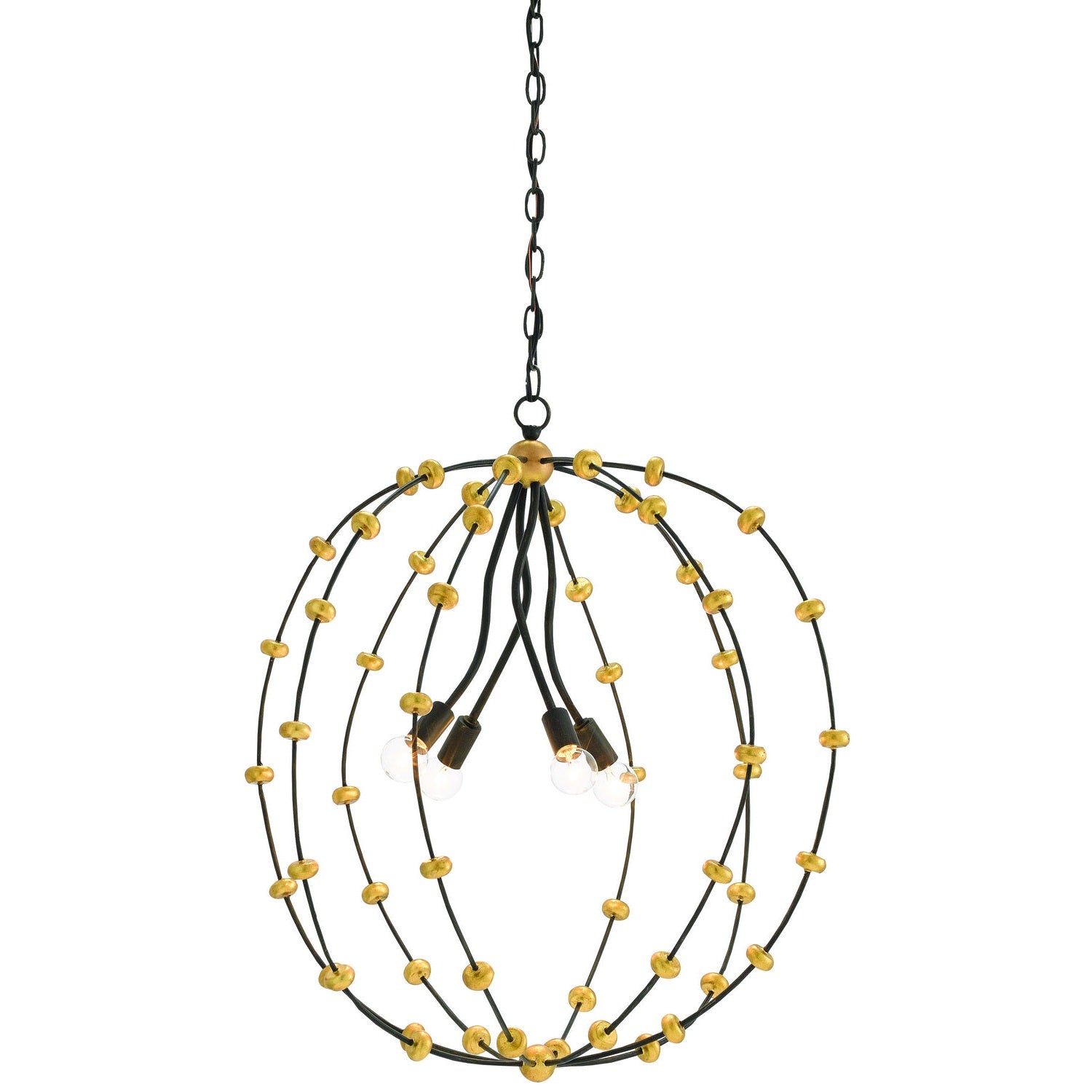 Currey and Company - 9000-0328 - Four Light Chandelier - Black Iron/Antique Gold Leaf