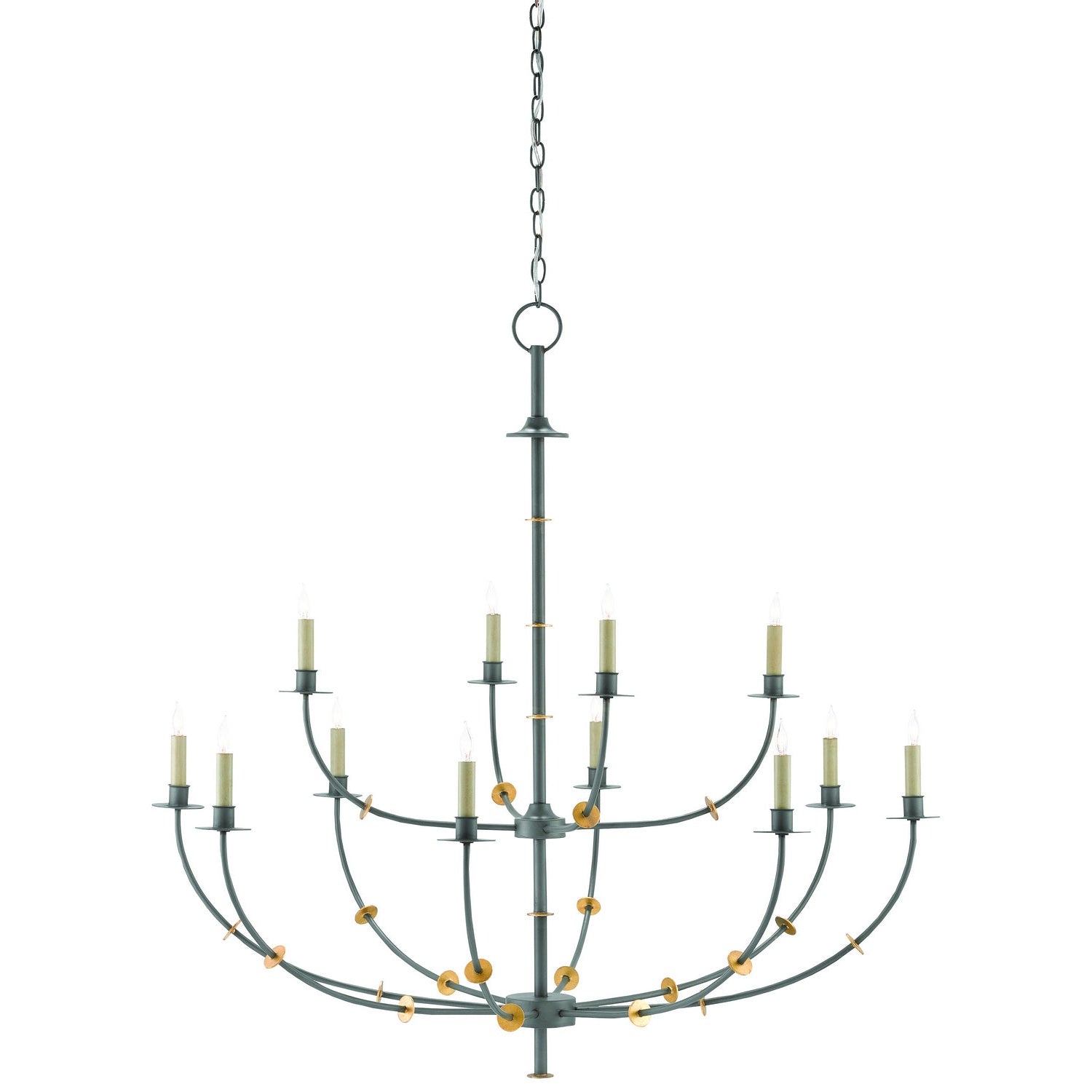 Currey and Company - 9000-0331 - 12 Light Chandelier - Balladier Gray Chandelier - Hiroshi Gray/Contemporary Gold Leaf
