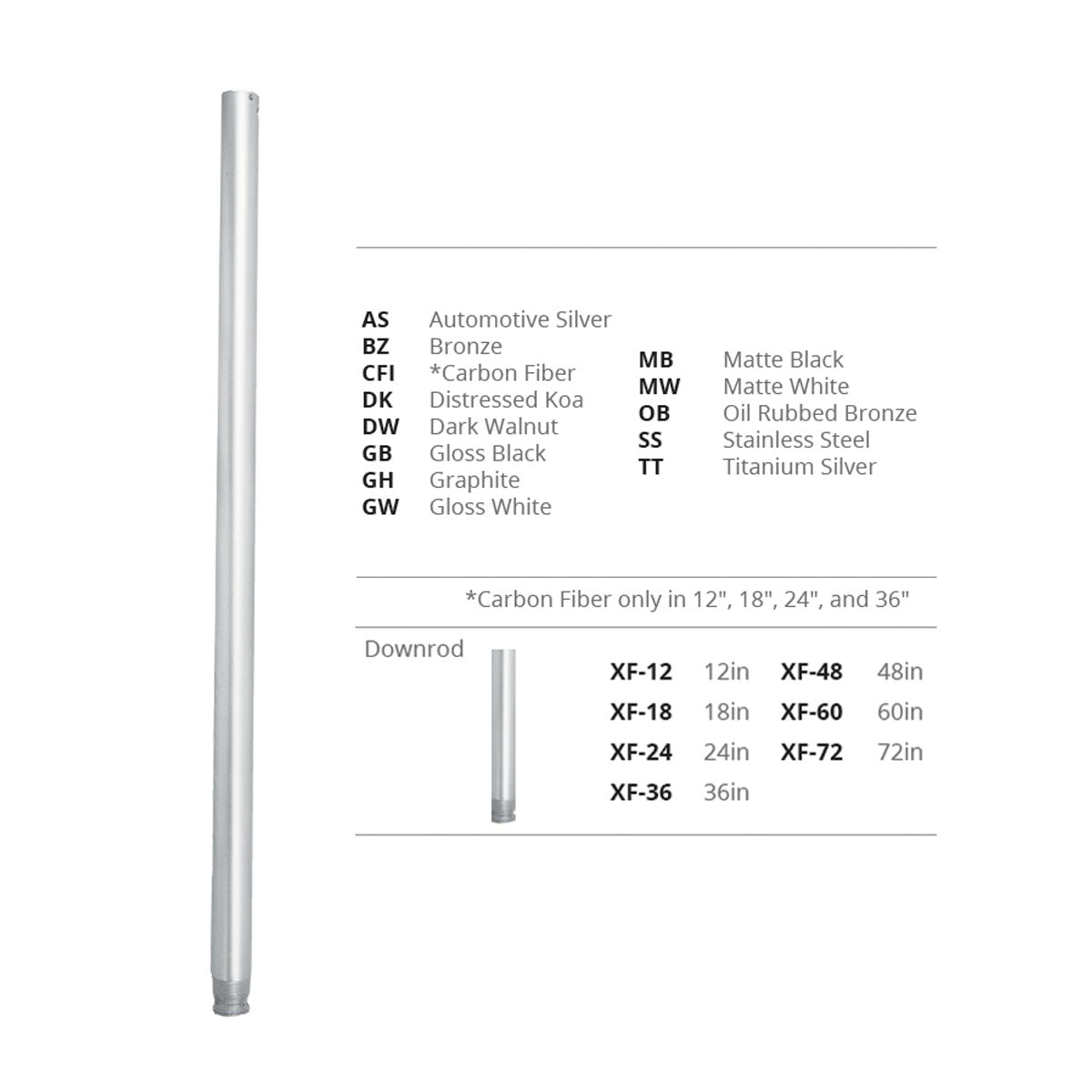 Modern Forms Fans - XF-12-AS - Downrod - Fan Accessories - Automotive Silver