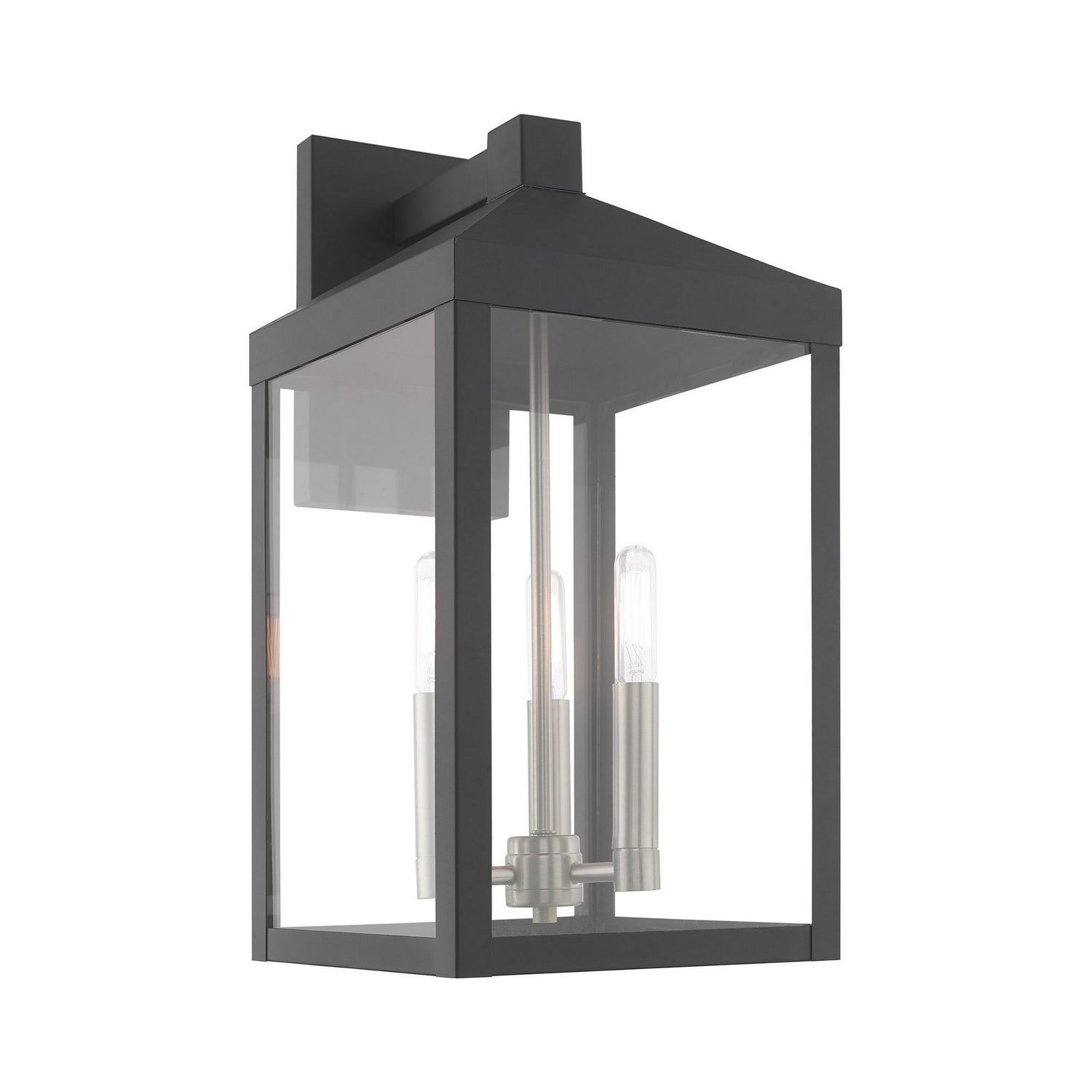 Livex Lighting - 20584-76 - Three Light Outdoor Wall Lantern - Nyack - Scandinavian Gray w/ Brushed Nickels