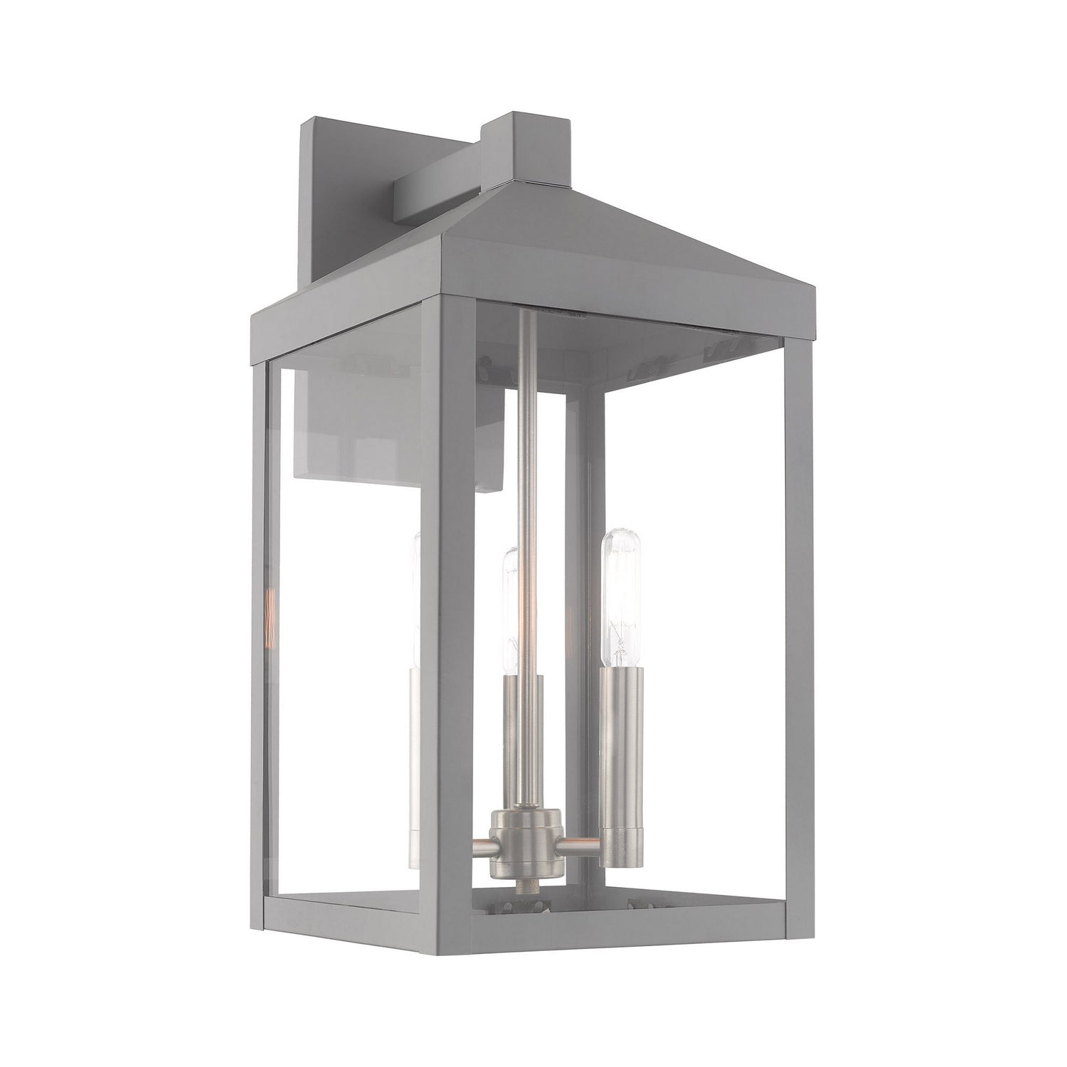 Livex Lighting - 20584-80 - Three Light Outdoor Wall Lantern - Nyack - Nordic Gray w/ Brushed Nickels