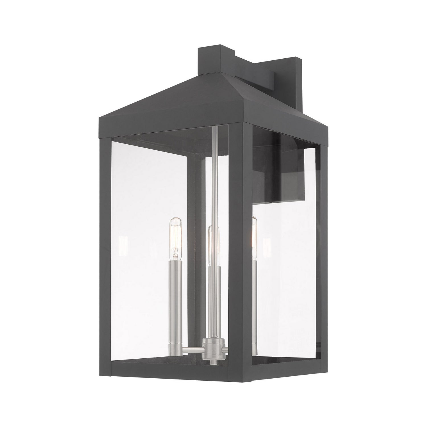 Livex Lighting - 20585-76 - Three Light Outdoor Wall Lantern - Nyack - Scandinavian Gray w/ Brushed Nickels
