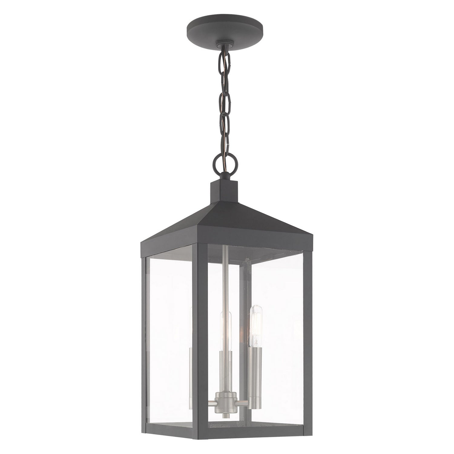 Livex Lighting - 20593-76 - Three Light Outdoor Pendant - Nyack - Scandinavian Gray w/ Brushed Nickels