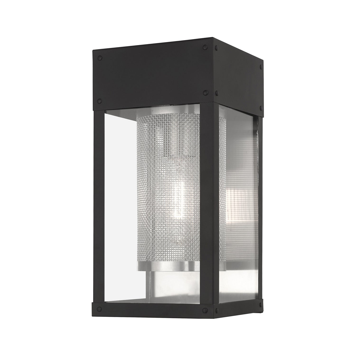 Livex Lighting - 20761-04 - One Light Outdoor Wall Lantern - Franklin - Black w/ Brushed Nickel Stainless Steel