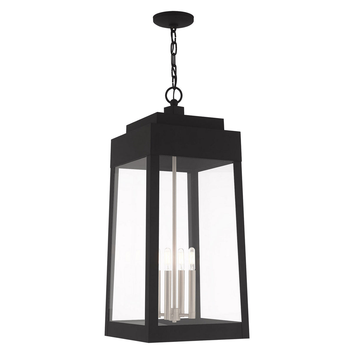 Livex Lighting - 20863-04 - Four Light Outdoor Pendant - Oslo - Black w/ Brushed Nickels