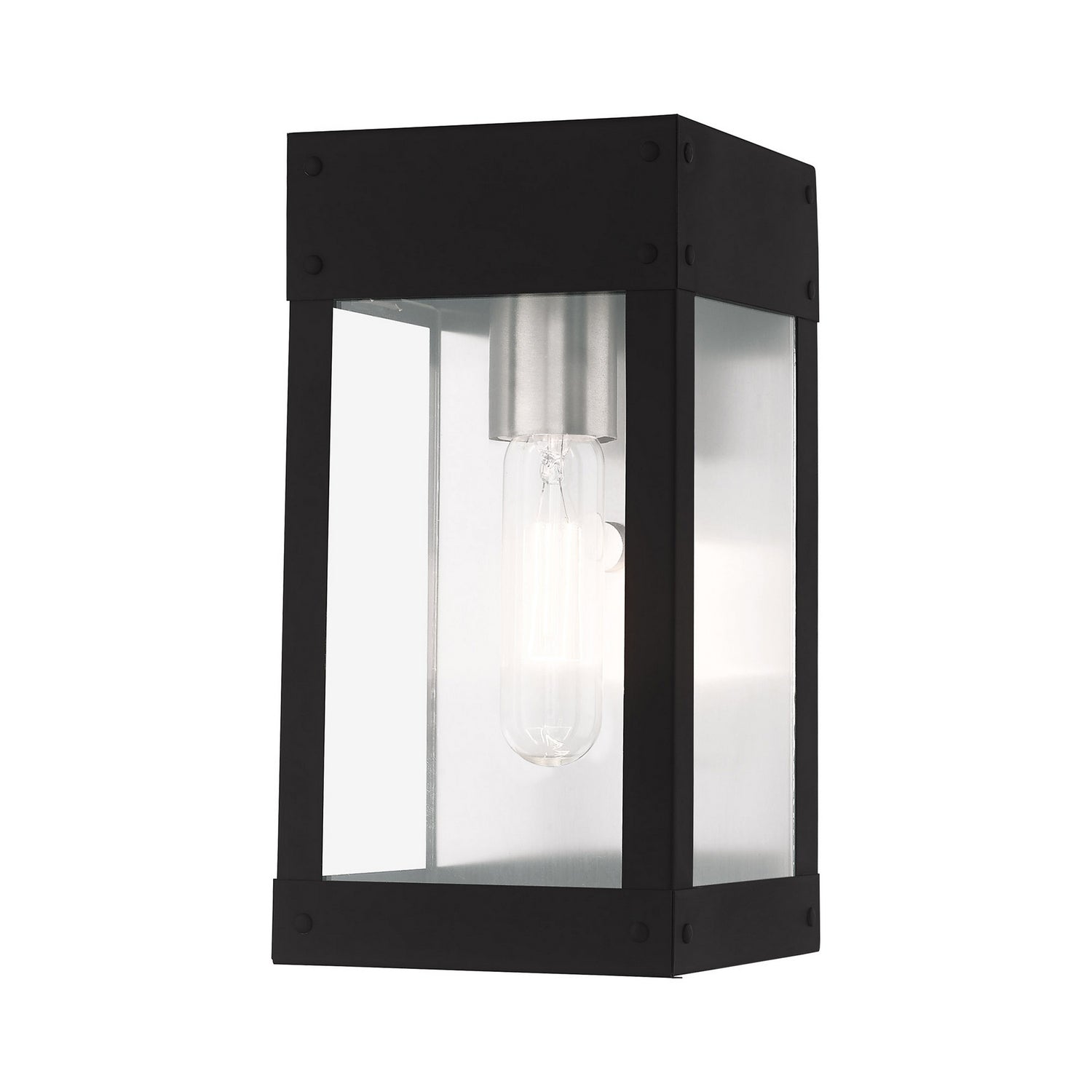 Livex Lighting - 20871-04 - One Light Outdoor Wall Lantern - Barrett - Black w/ Brushed Nickel w/ Brushed Nickel Stainless Steel