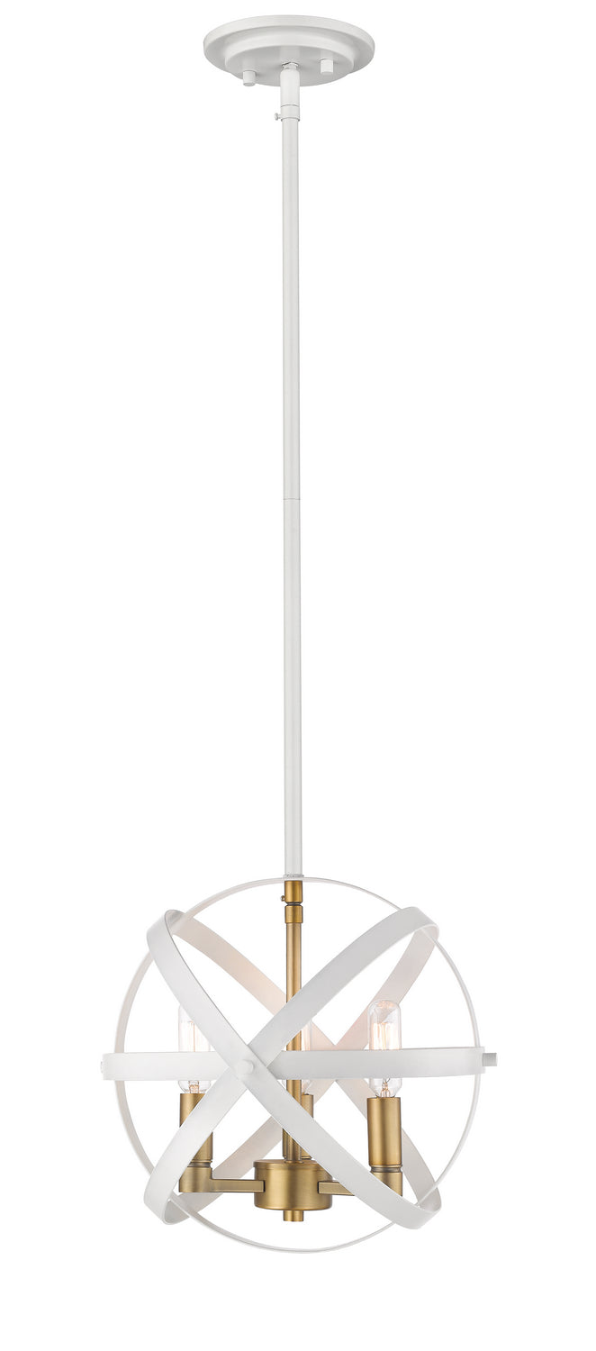 Z-Lite - 463-12HWH-OBR - Three Light Pendant - Cavallo - Hammered White + Olde Brass