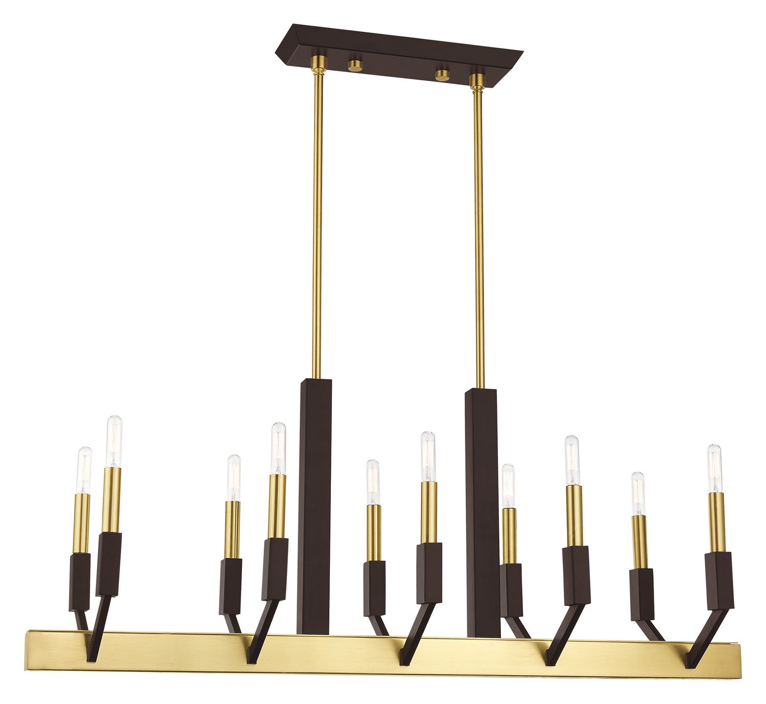 Livex Lighting - 51168-12 - Ten Light Linear Chandelier - Beckett - Satin Brass & Bronze