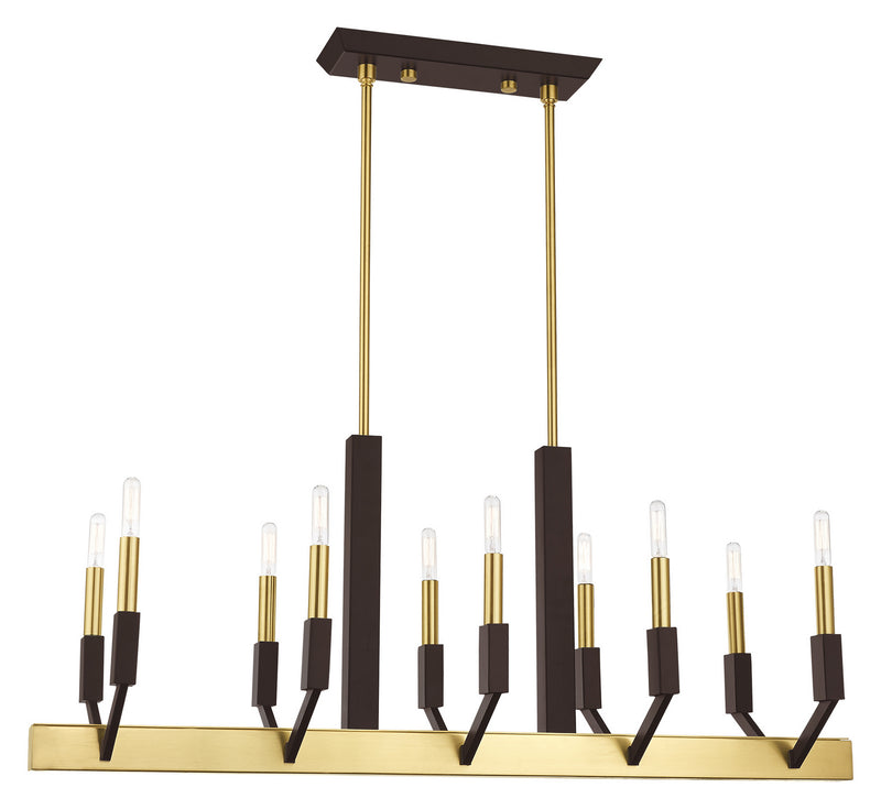 Livex Lighting - 51168-12 - Ten Light Linear Chandelier - Beckett - Satin Brass & Bronze