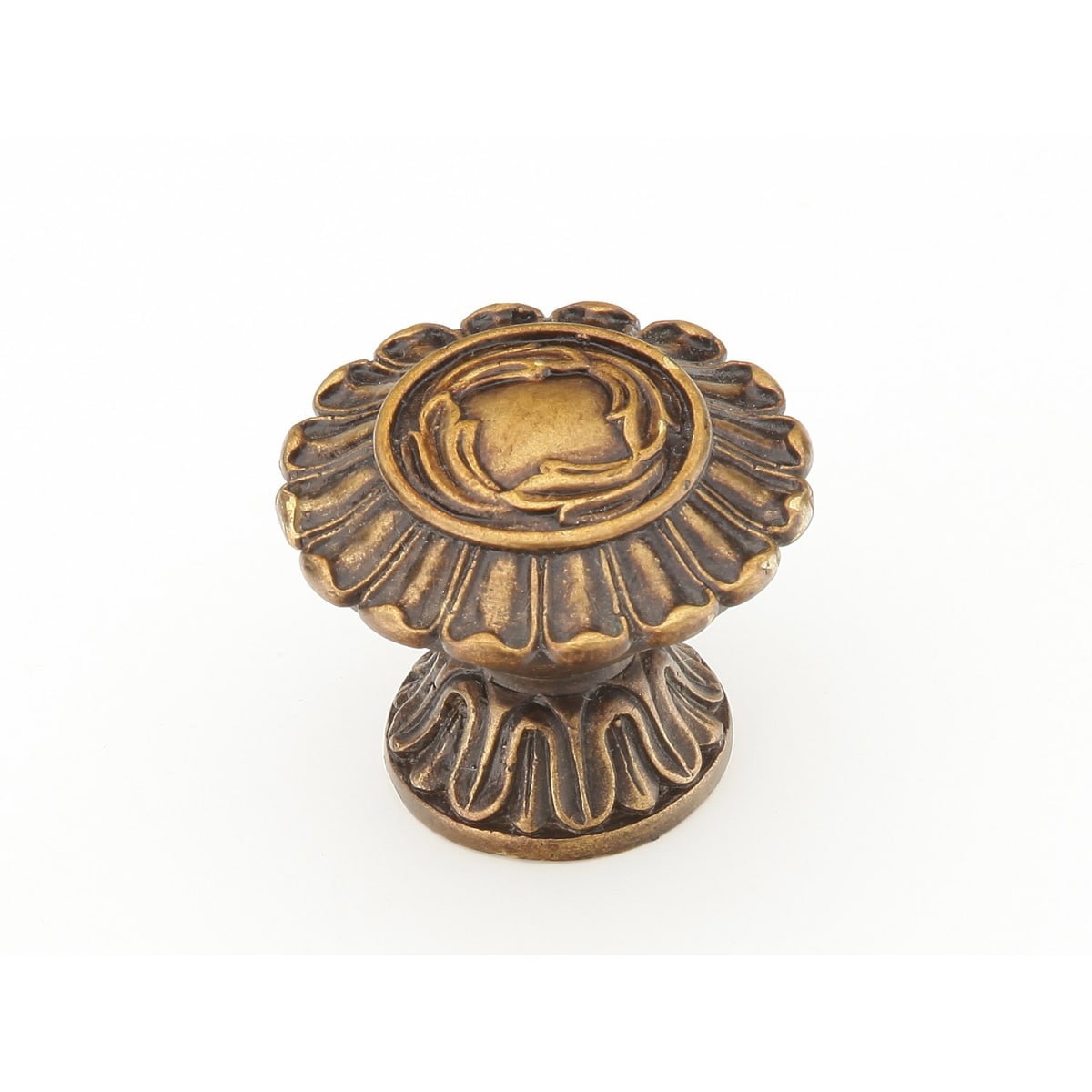 Symphony - French Court 1-1/2" Decorative Antique Ornate Scalloped Fluted Round Solid Brass Cabinet Knob
