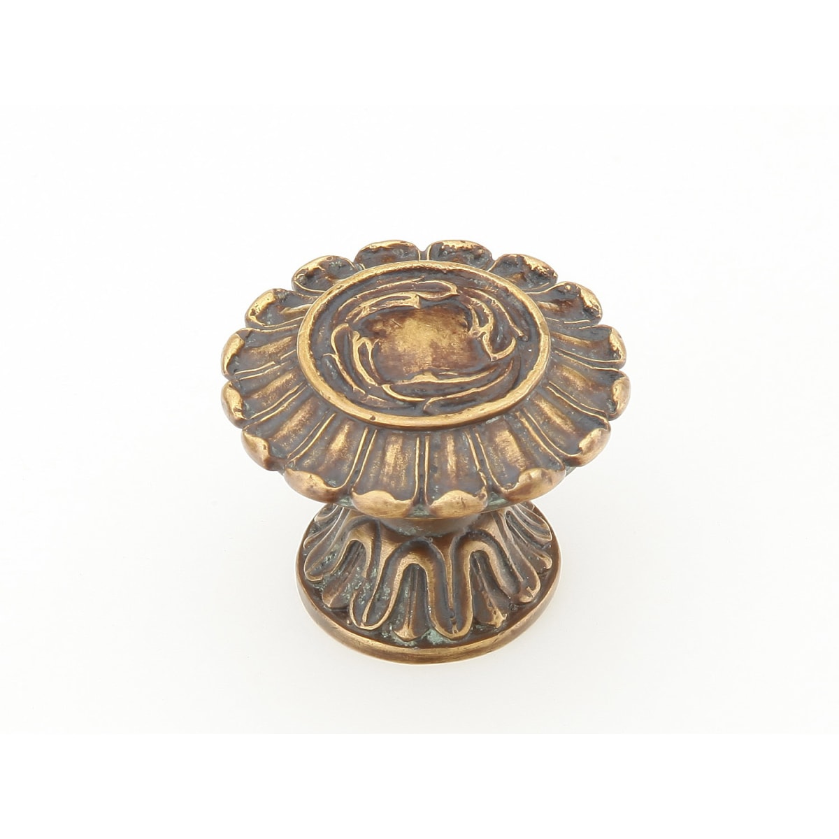 Symphony - French Court 1-1/2" Decorative Antique Ornate Scalloped Fluted Round Solid Brass Cabinet Knob